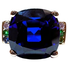 New  Sri Lanka 5.20 Ct Royal Blue Sapphire & Multi-Colored Sterling Ring Size 5