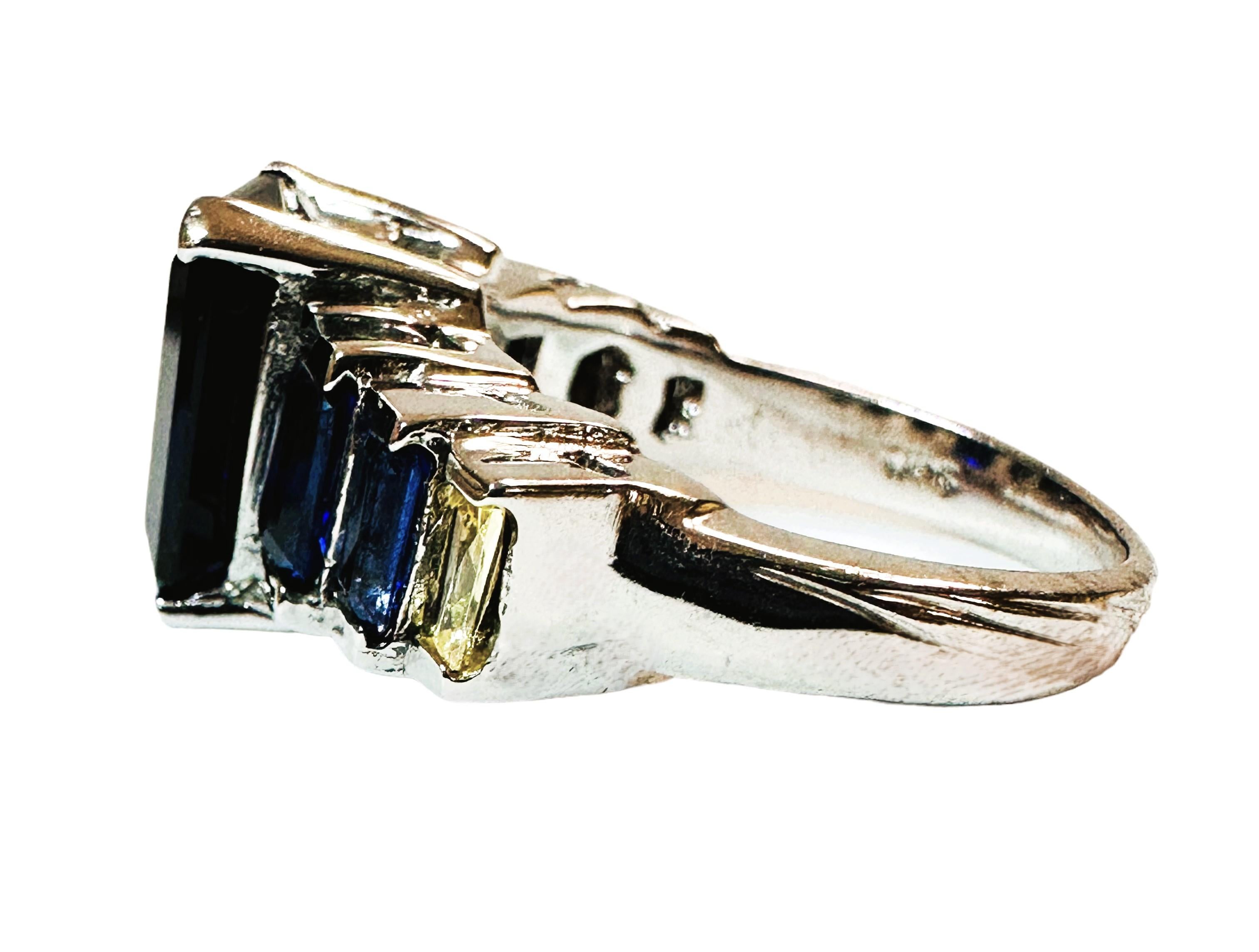 Art Déco Nuovo anello in sterline dello Sri Lanka 5,6 ct Multi Blu e Citrino Baguette Misura 6