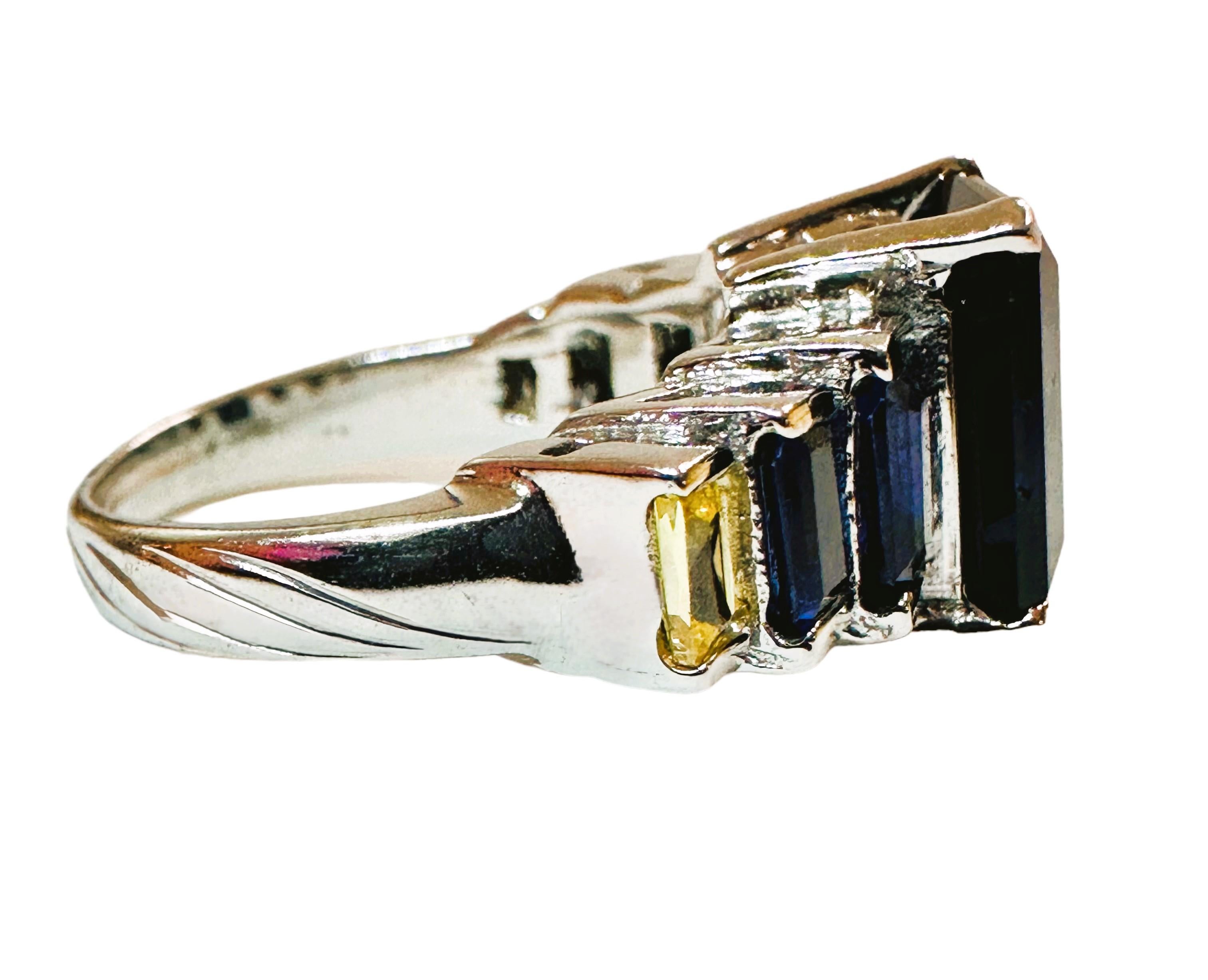 Nuovo anello in sterline dello Sri Lanka 5,6 ct Multi Blu e Citrino Baguette Misura 6 In condizioni Nuovo a Eagan, MN