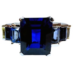 New Sri Lanka 5.6 Ct Multi Blue & Citrine Baguette Sterling Ring Size 6
