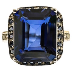 New Sri Lanka 5.60 Ct Deep Blue Sapphire Sterling Ring Size 6.75