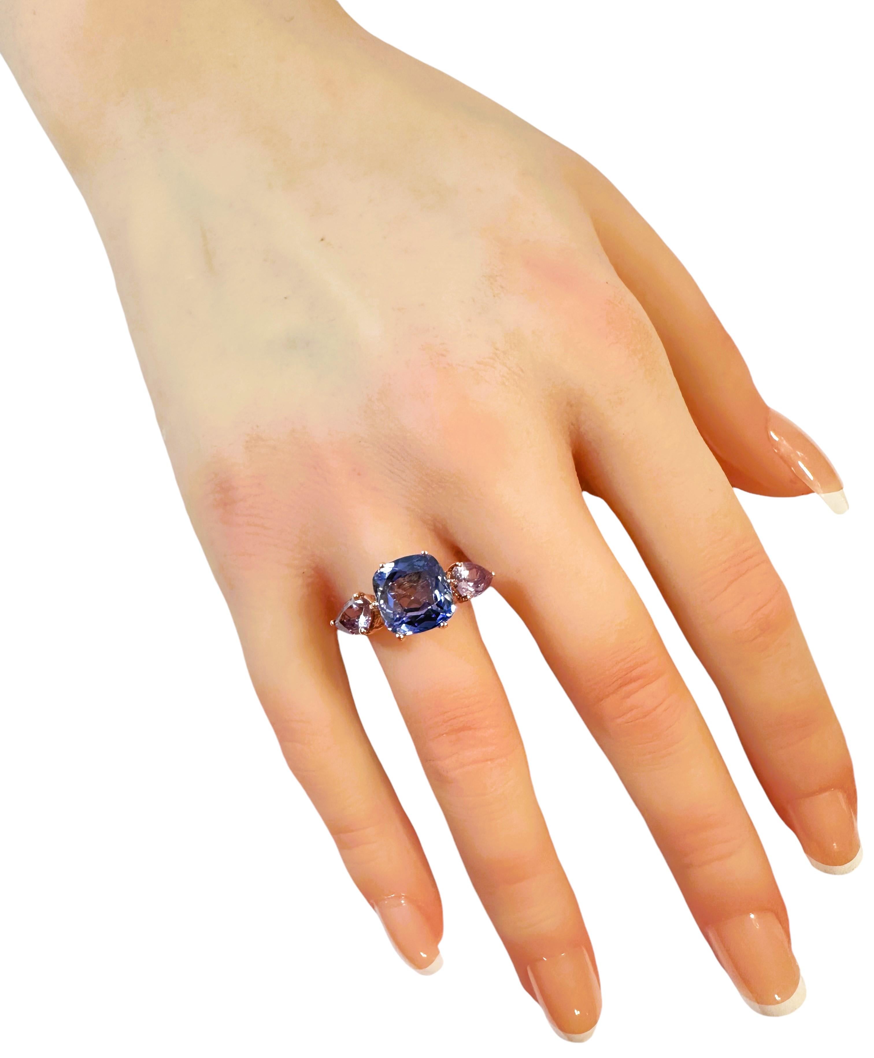 Neuer Sri Lanka 5,70 Karat Kornblume & lila Saphir Y vergoldeter Sterling Ring Damen