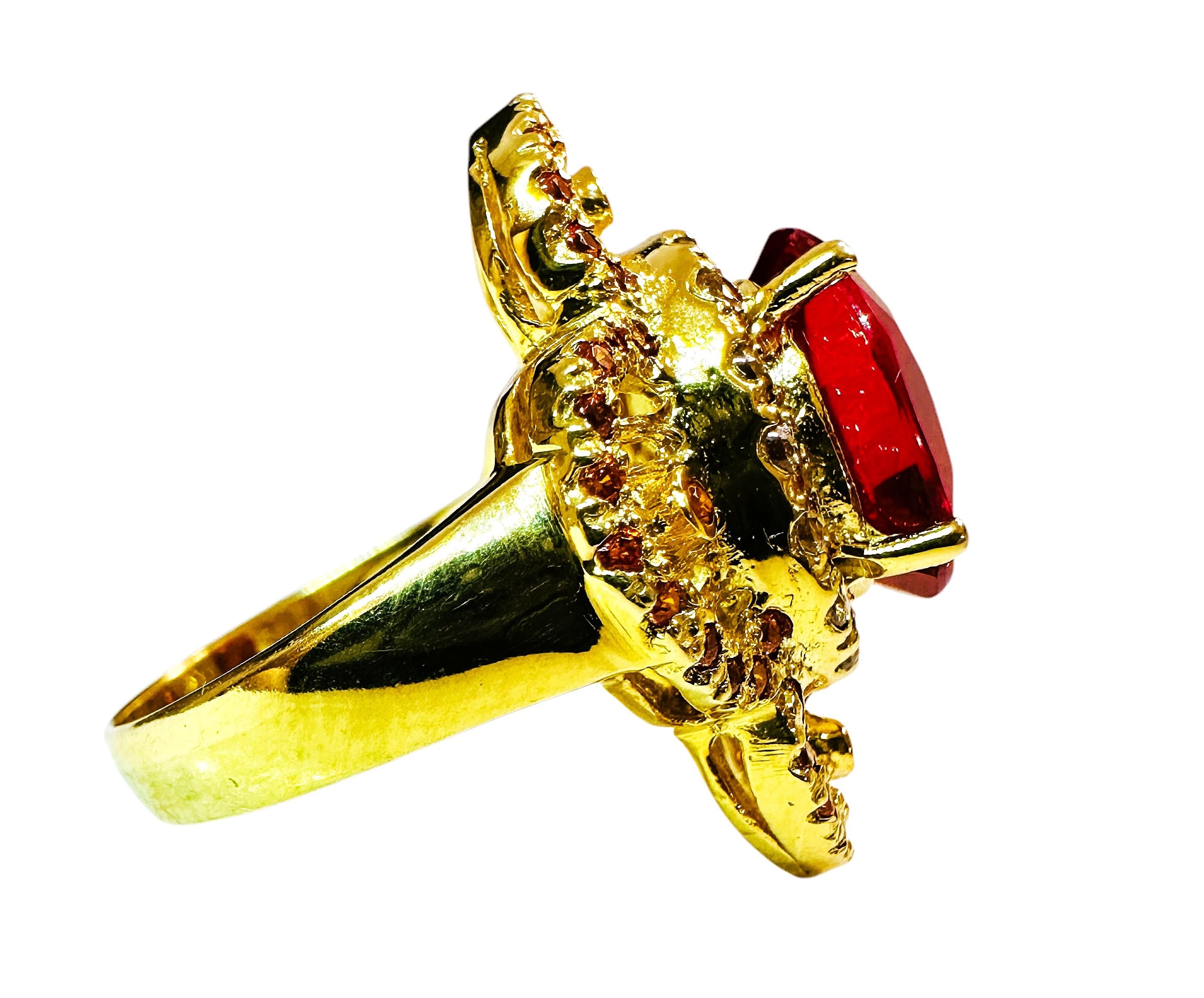 Neuer SriLanka Gelbgold-Ring, SriLanka 5.8 Karat Padparadscha & Diamantschliff Saphir Gelbgold im Zustand „Neu“ in Eagan, MN