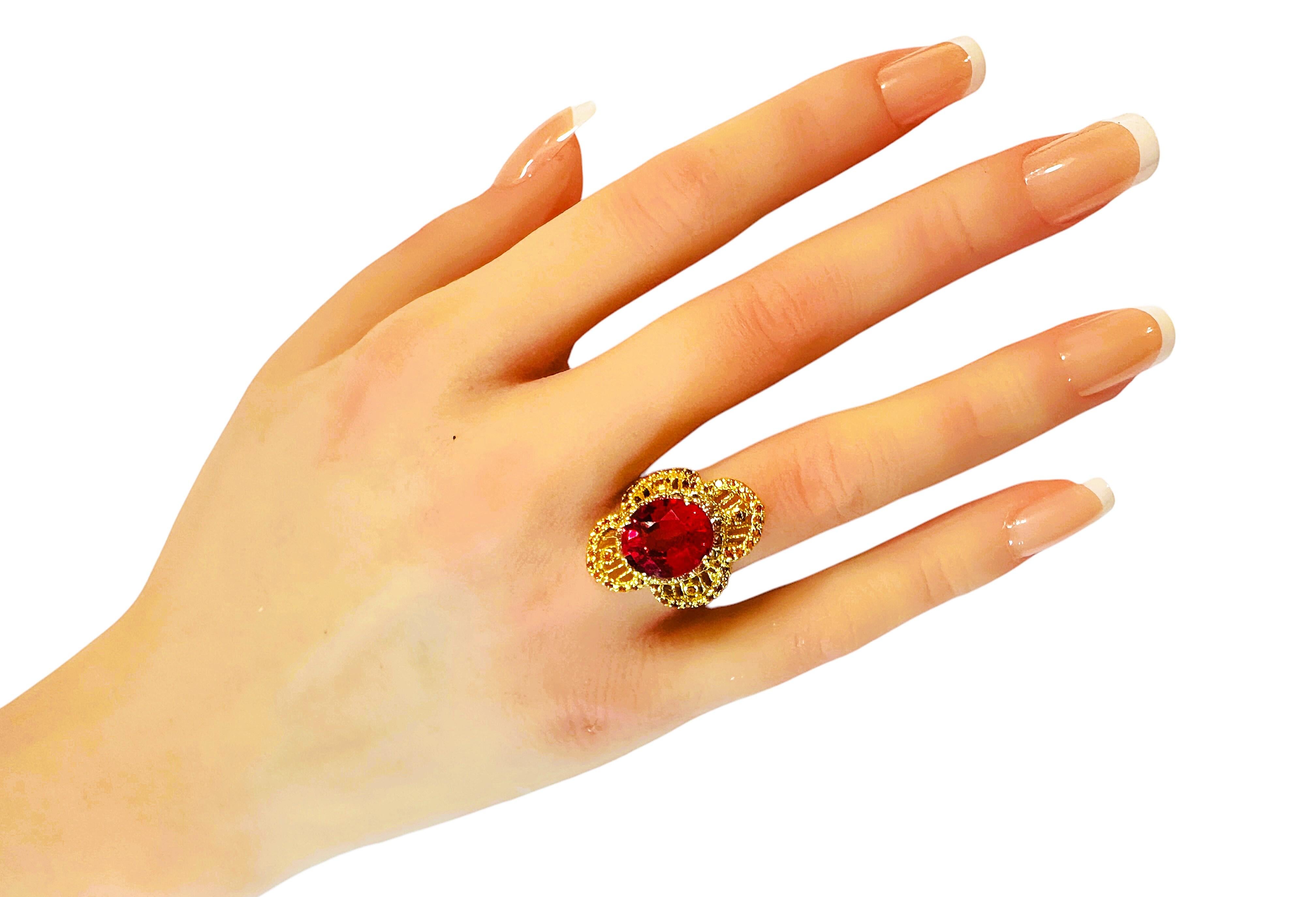 Neuer SriLanka Gelbgold-Ring, SriLanka 5.8 Karat Padparadscha & Diamantschliff Saphir Gelbgold Damen