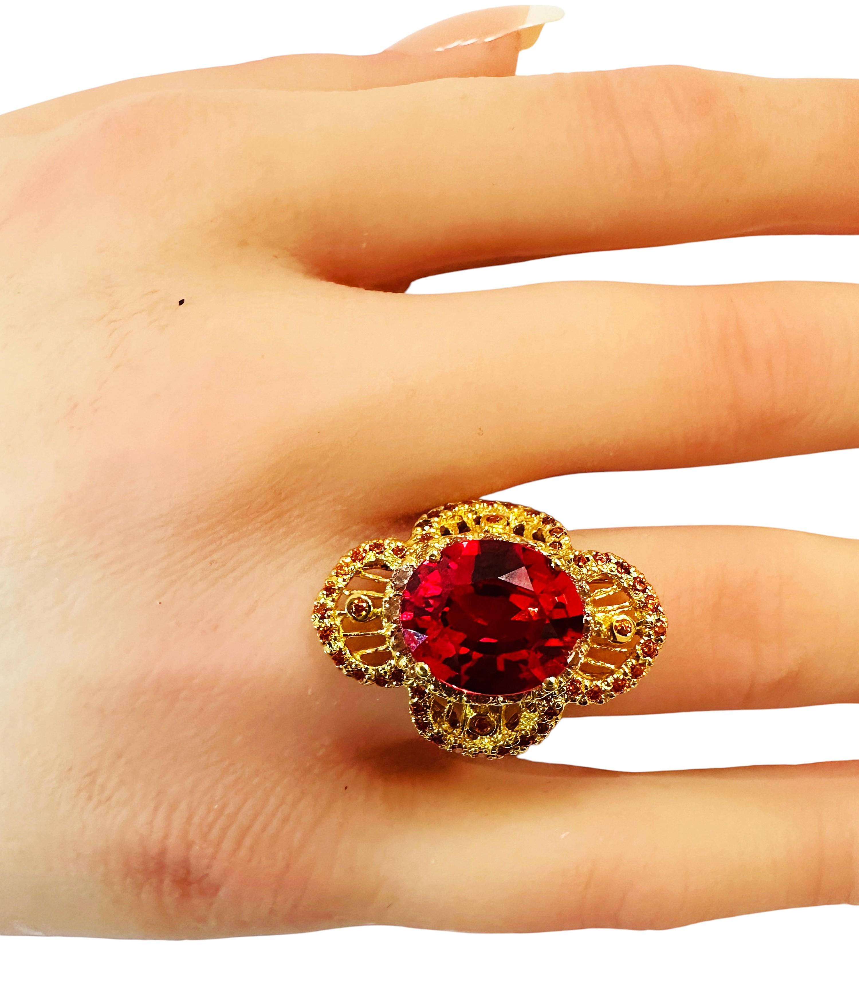 Neuer SriLanka Gelbgold-Ring, SriLanka 5.8 Karat Padparadscha & Diamantschliff Saphir Gelbgold 1