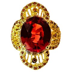 Neuer SriLanka Gelbgold-Ring, SriLanka 5.8 Karat Padparadscha & Diamantschliff Saphir Gelbgold