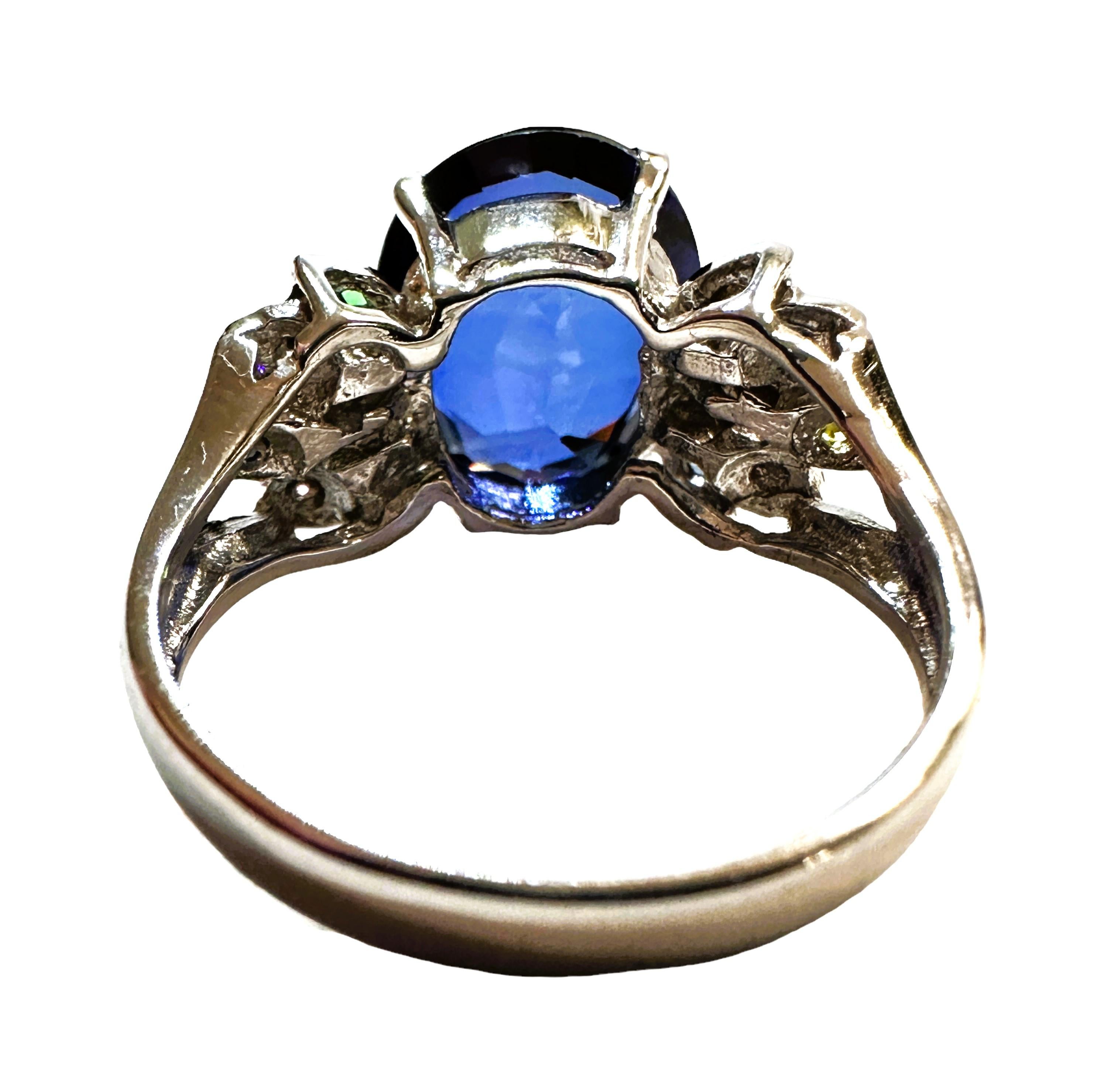 Neuer Sri Lanka 5.9 Karat königsblauer Saphir & mehrfarbiger Saphir Sterling-Ring (Ovalschliff)