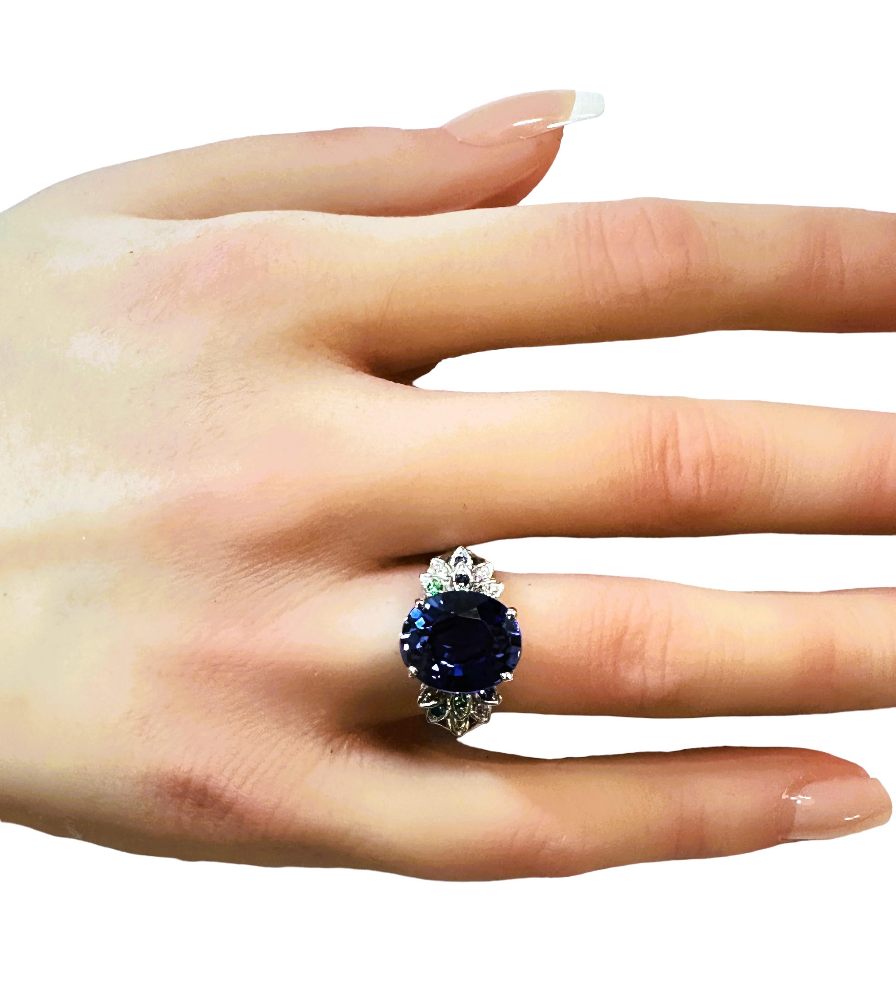 Neuer Sri Lanka 5.9 Karat königsblauer Saphir & mehrfarbiger Saphir Sterling-Ring 1