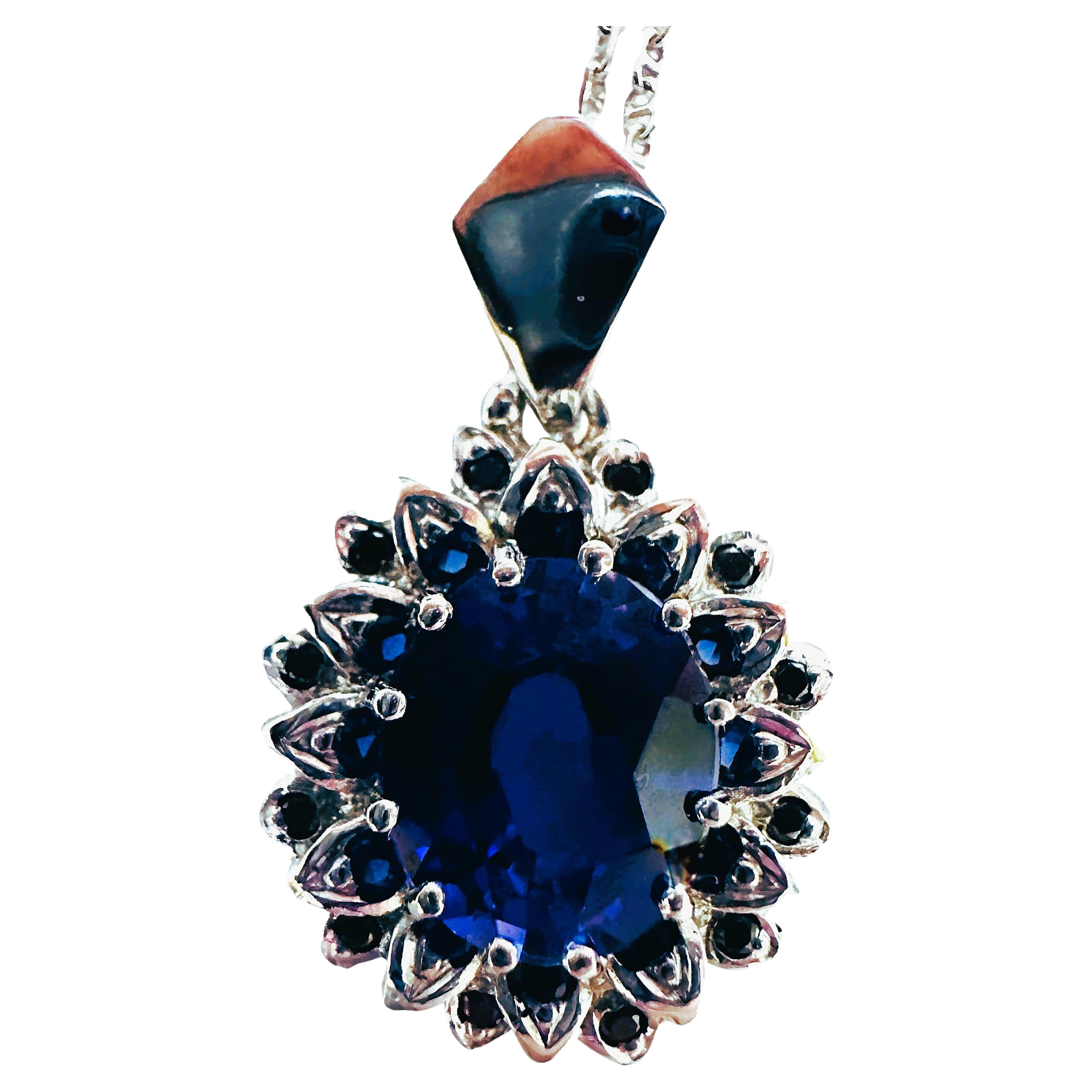 New Sri Lanka  5.90 ct Royal Blue Sapphire Sterling Pendant Necklace 18"