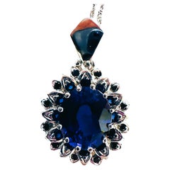 New Sri Lanka  5.90 ct Royal Blue Sapphire Sterling Pendant Necklace 18"