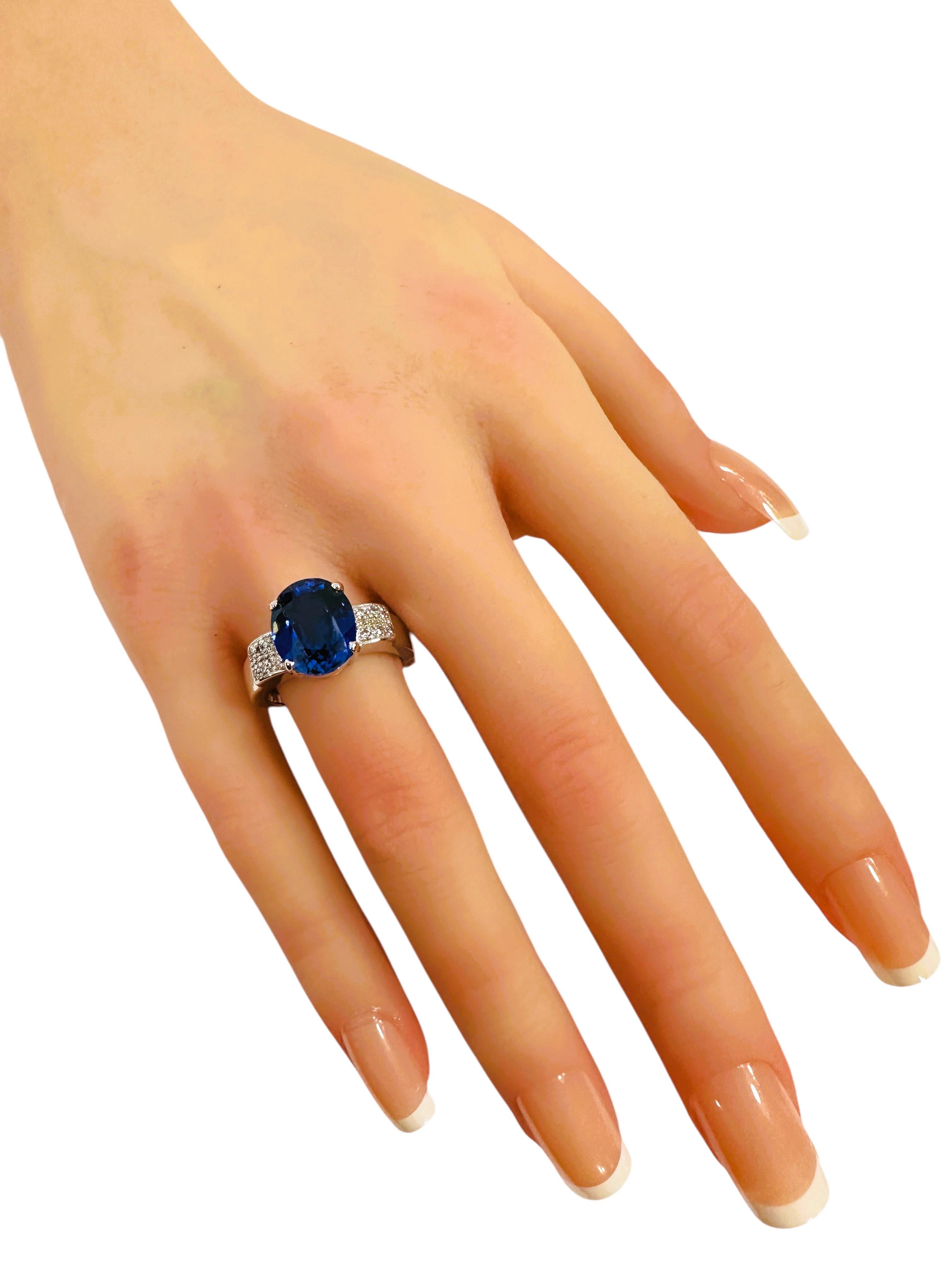 Nueva Sri Lanka Zafiro azul de 6,75 quilates y zafiro talla diamante Anillo de plata de ley 2