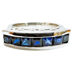 Nuovo anello in argento con 7 pietre e 2,10 carati di zaffiro blu dello Sri Lanka, misura 7
