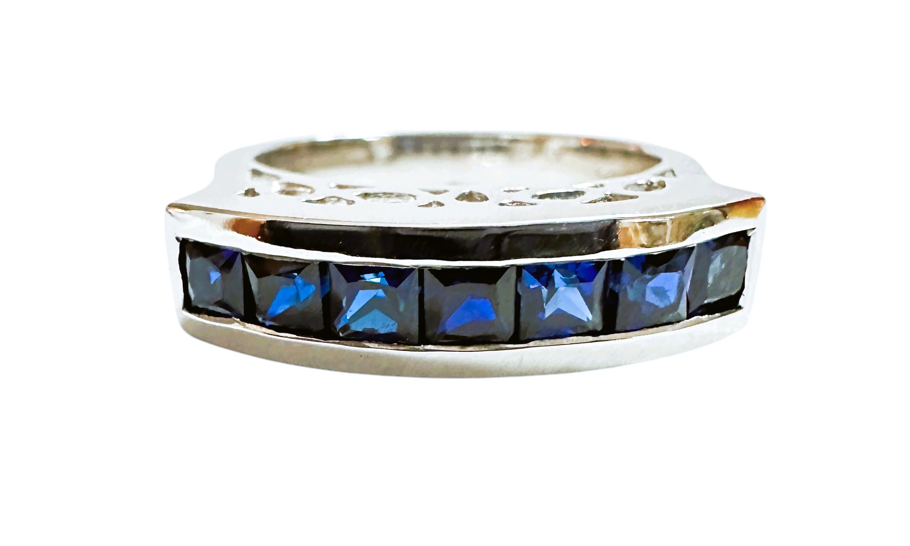 New Sri Lanka 7-Stone 2.1 Ct Princesse Cut Blue Sapphire Sterling Ring Neuf à Eagan, MN