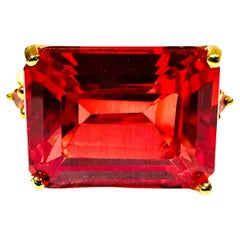 New Sri Lanka 7.20 Ct Padparadscha Sapphire Yellow Gold Plated Sterling Ring