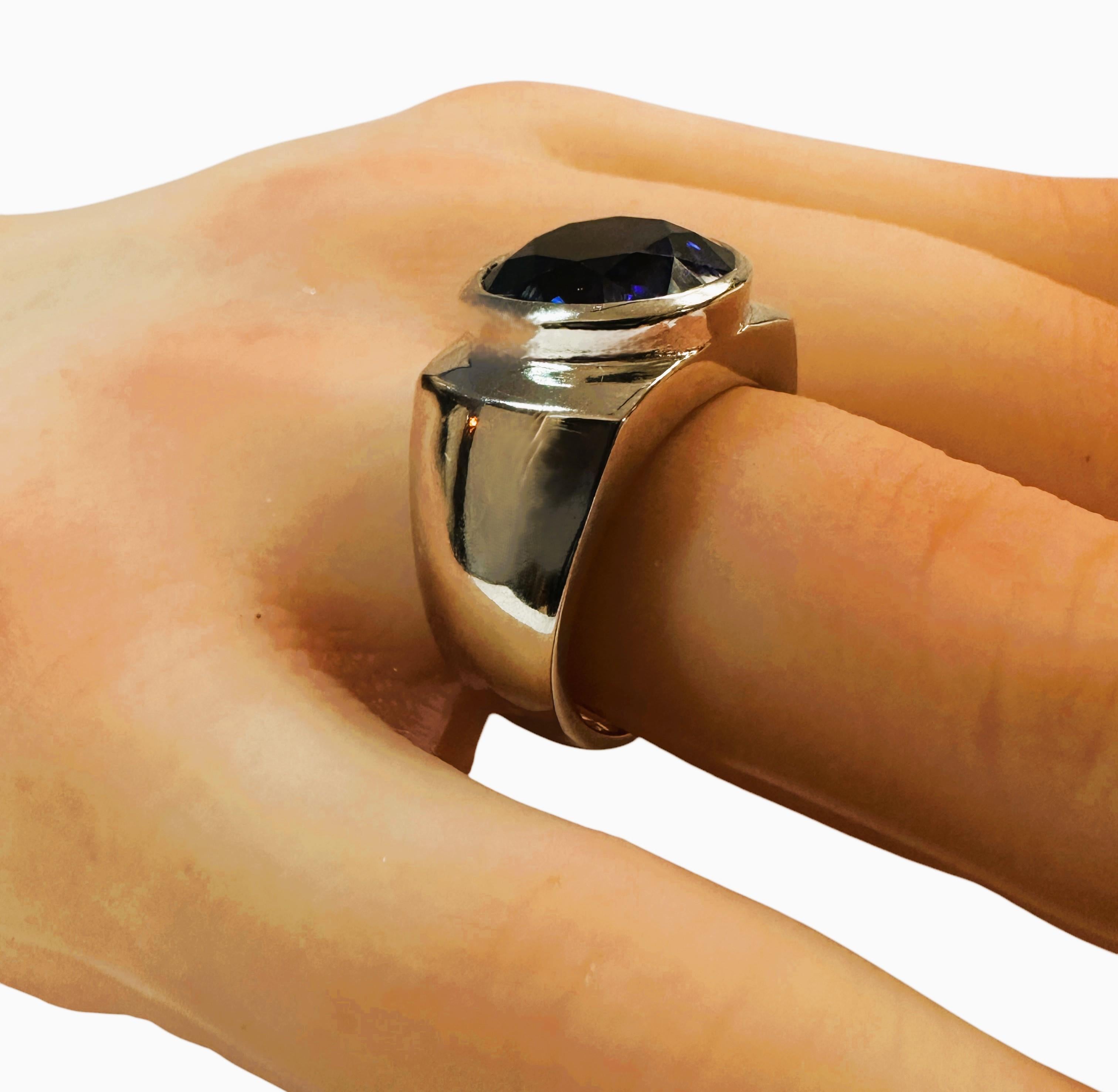 Nuevo Sri Lanka Zafiro azul solitario de 7,45 quilates Anillo de plata de ley Talla 7 Art Decó