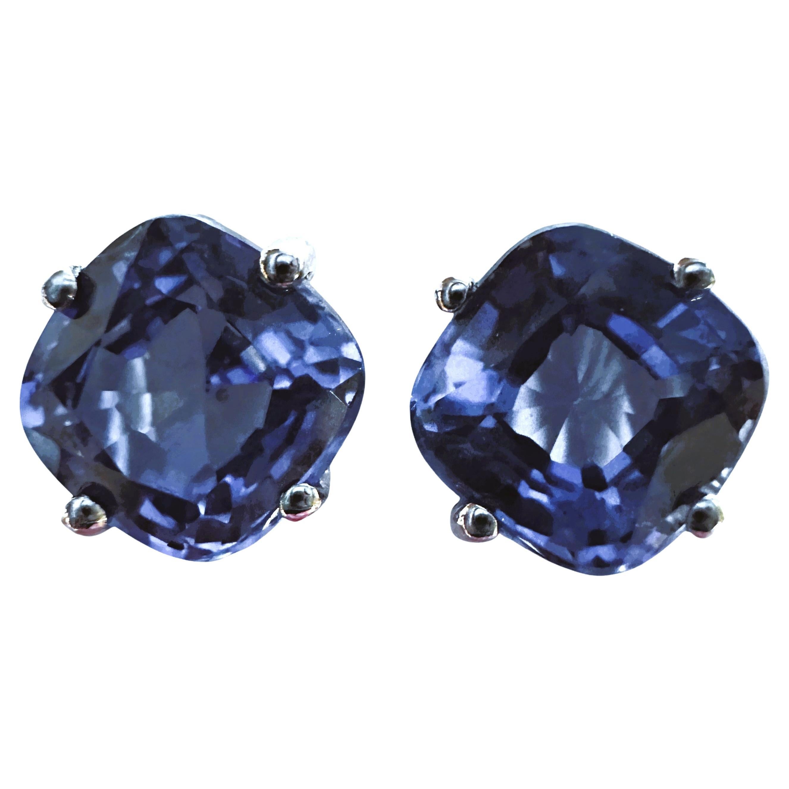 New Sri Lanka 7.80 Ct Purple Denim Sapphire Hinged Sterling Earrings