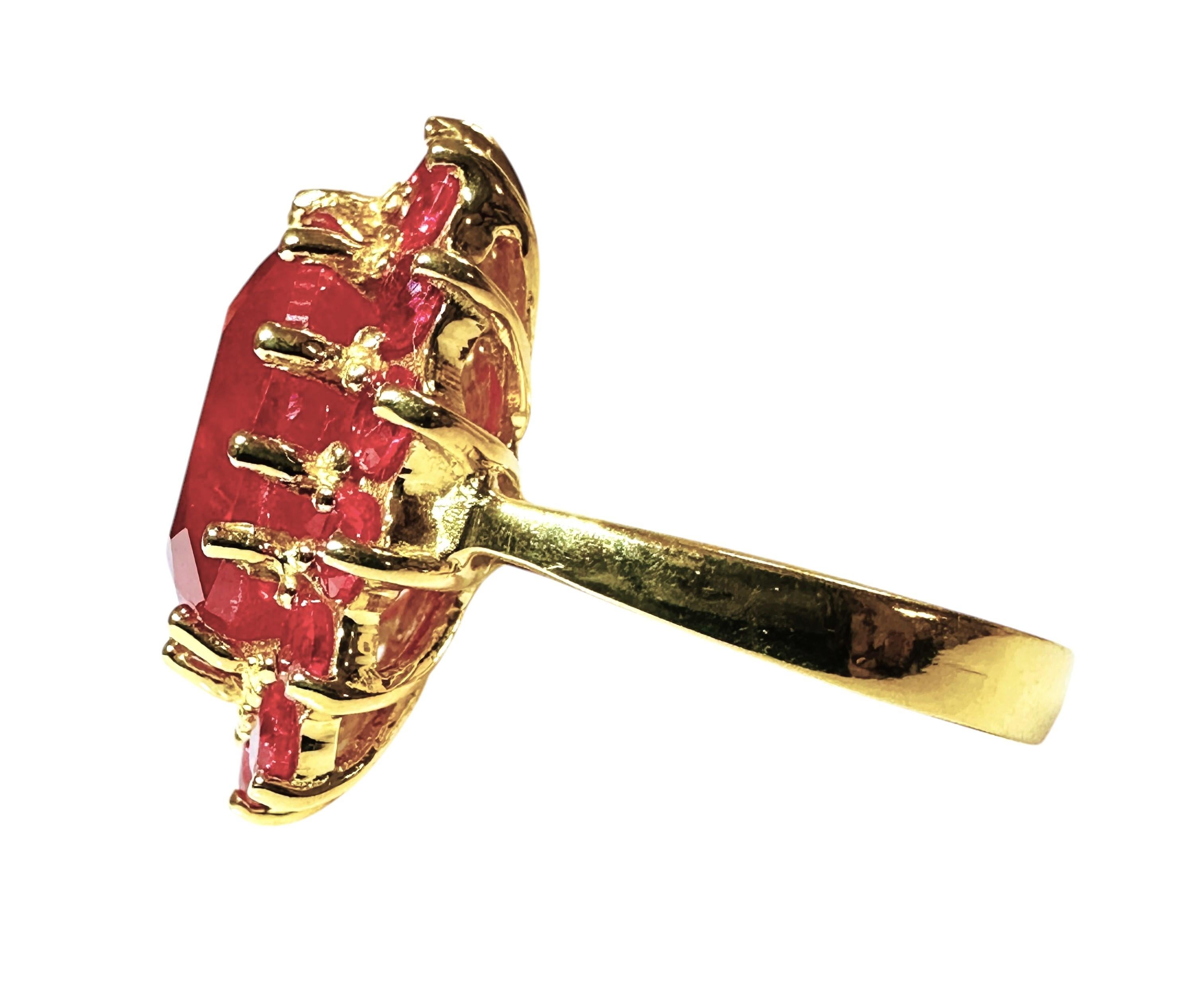Art Deco New Sri Lanka 7.90 Ct Red Sapphire Yellow Gold Plated Sterling Ring