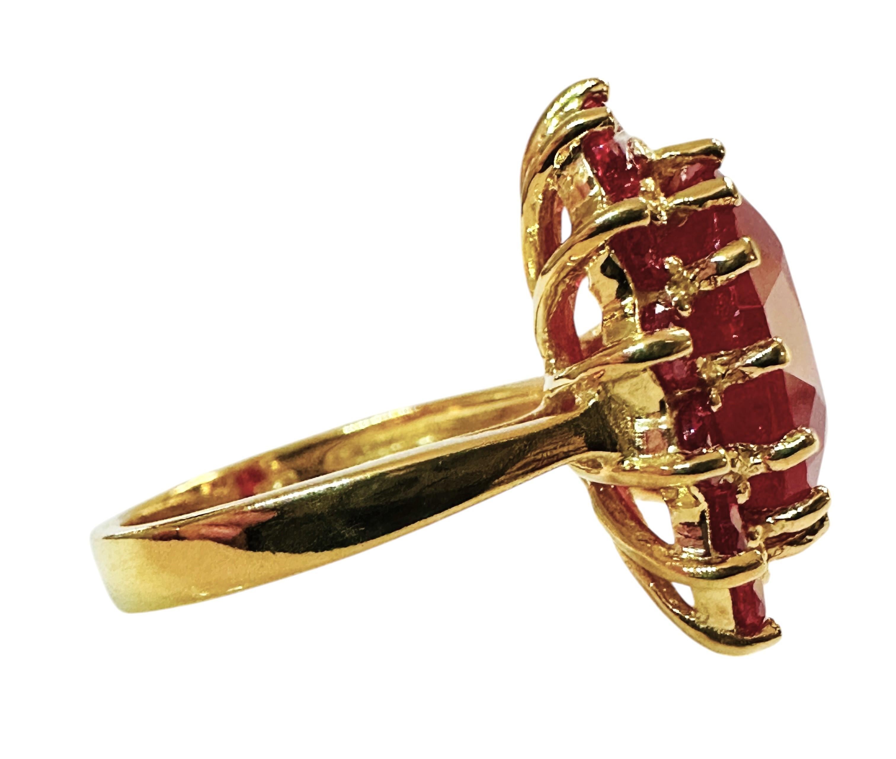New Sri Lanka 7.90 Ct Red Sapphire Yellow Gold Plated Sterling Ring In New Condition In Eagan, MN