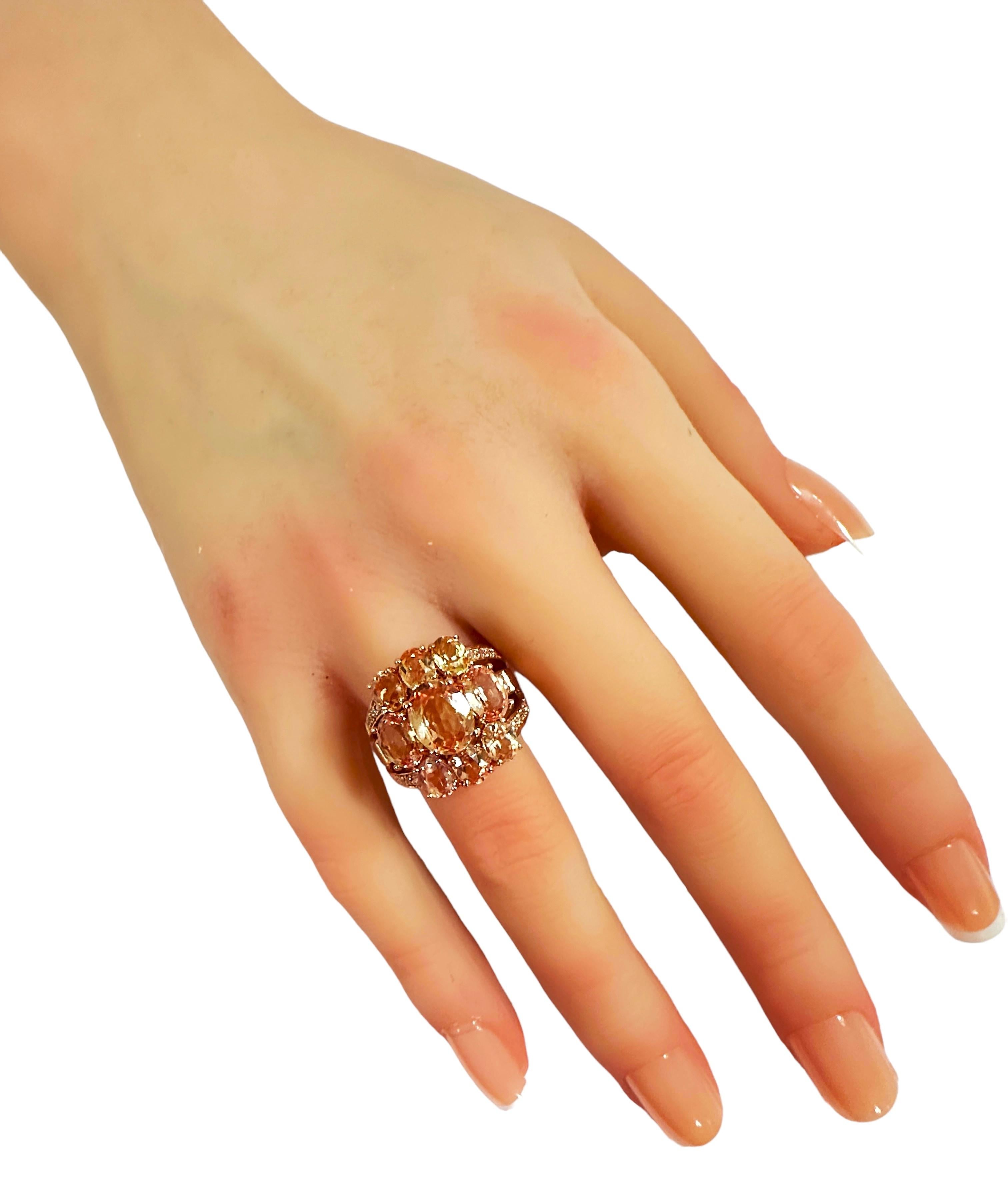 Oval Cut New Sri Lanka 8.30 Ct Pink Peach & White Sapphire Rose Gold Plated Sterling Ring