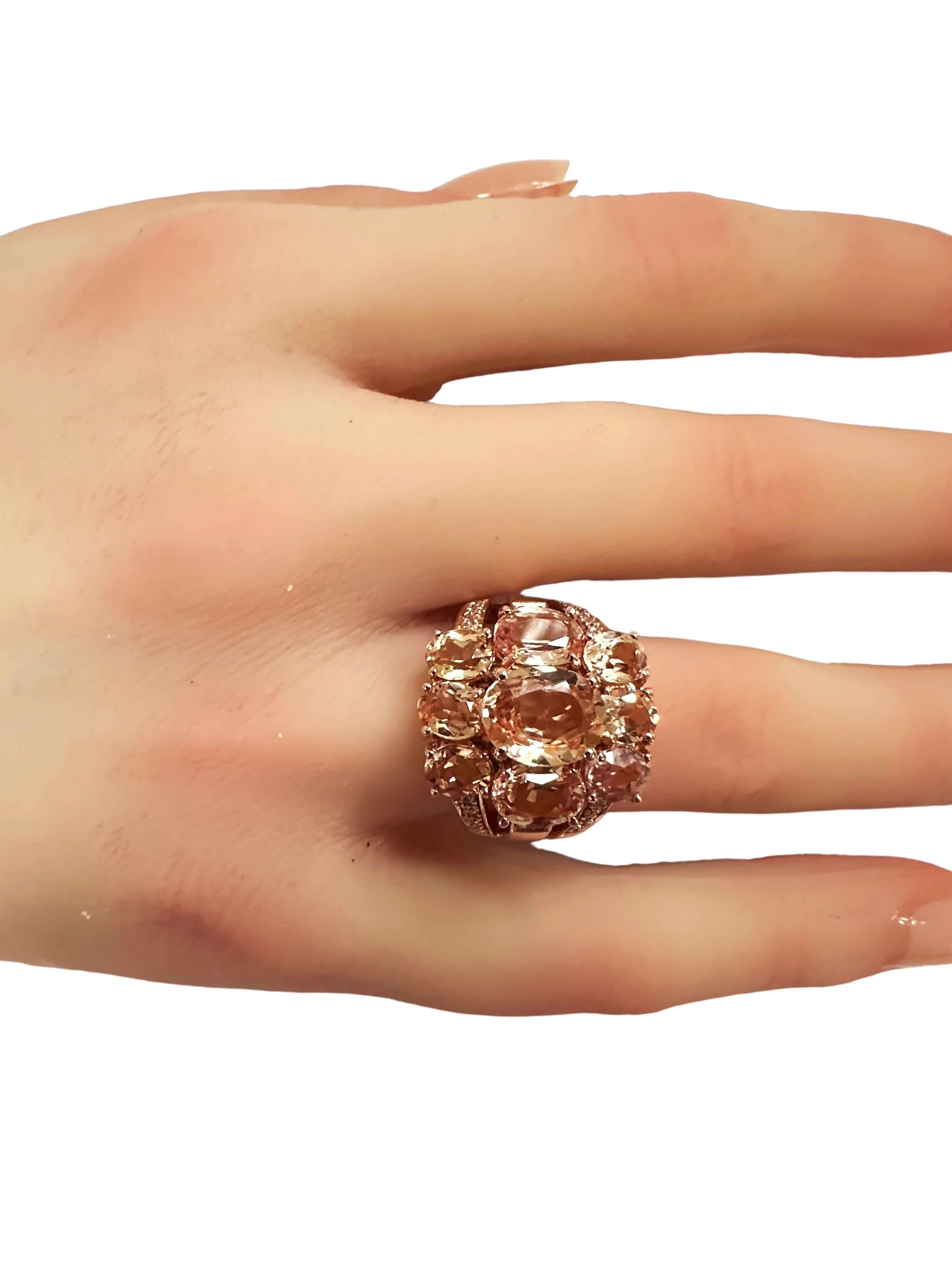 New Sri Lanka 8.30 Ct Pink Peach & White Sapphire Rose Gold Plated Sterling Ring In New Condition In Eagan, MN