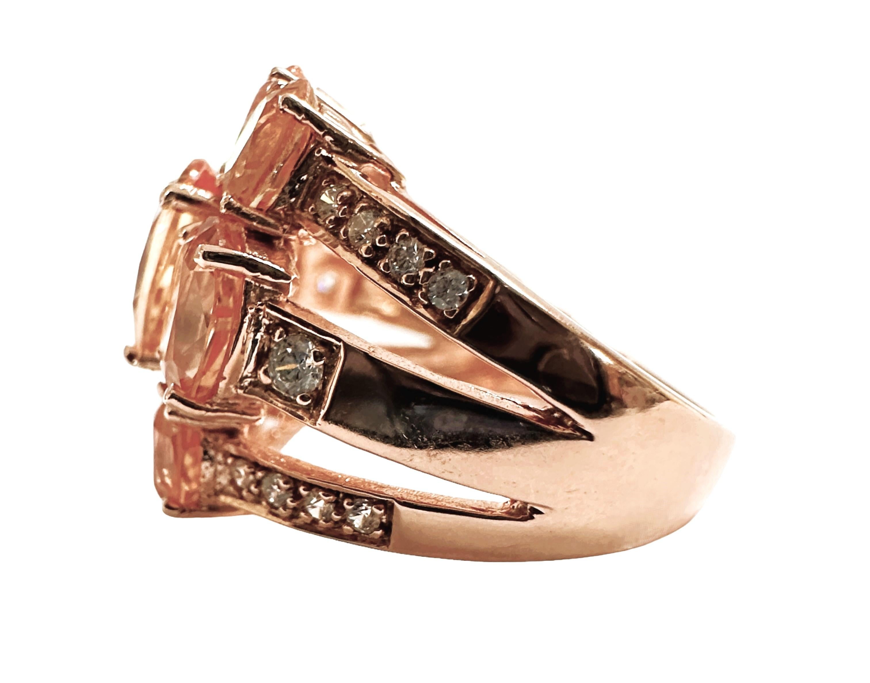Women's New Sri Lanka 8.30 Ct Pink Peach & White Sapphire Rose Gold Plated Sterling Ring