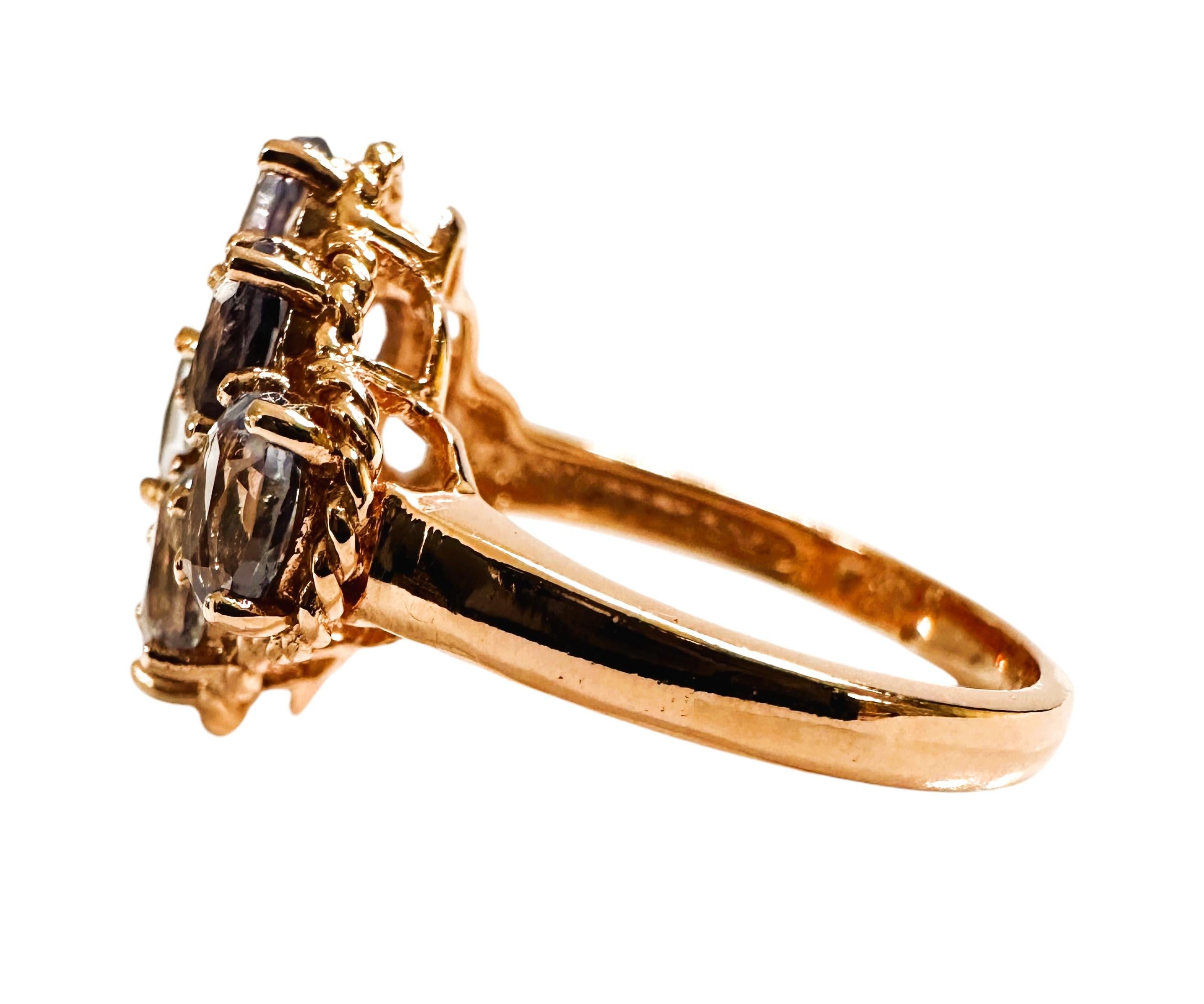 This ring is just gorgeous.  The photos don't do it justice so refer to the video to see the true beauty of the ring.  The ring is a size 6.5.   Made for everyday wear.  The Sapphire stones are from Sri Lanka and is just exquisite. Cornflower blue