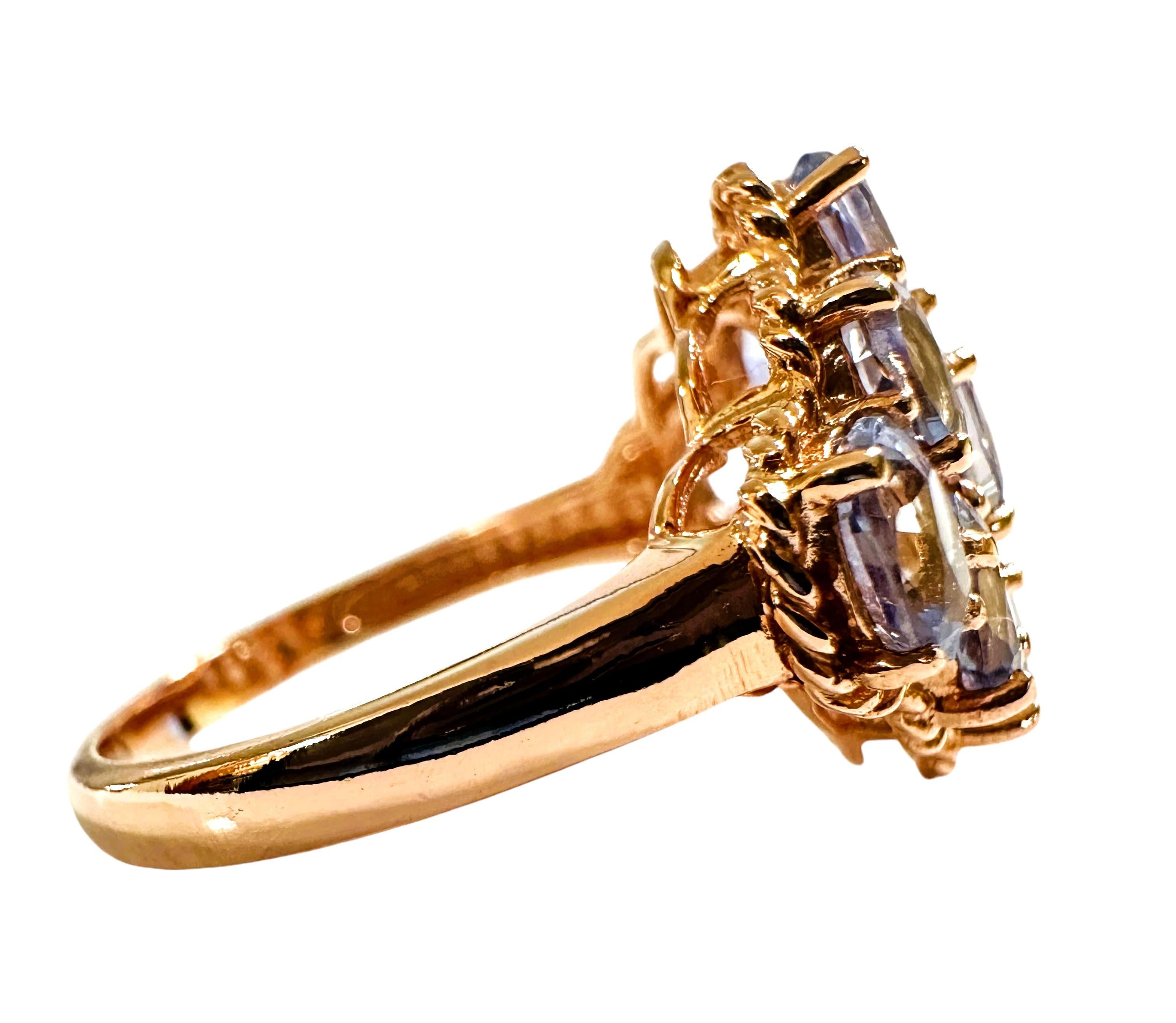 New Sri Lanka 9-Stone 4.6 Ct Cornflower Blue Sapphire RGold Plate Sterling Ring In New Condition In Eagan, MN