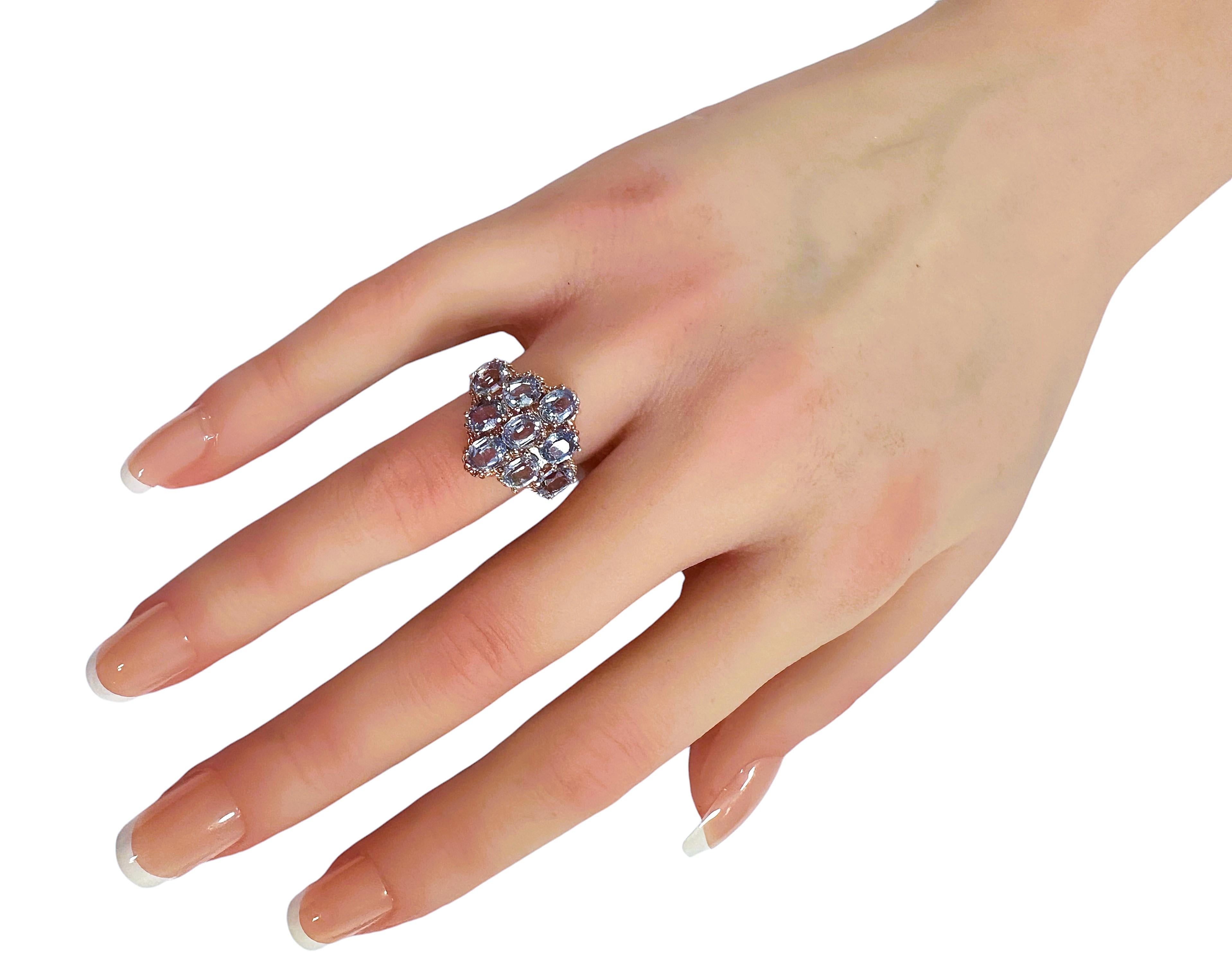 Women's New Sri Lanka 9-Stone 4.6 Ct Cornflower Blue Sapphire RGold Plate Sterling Ring