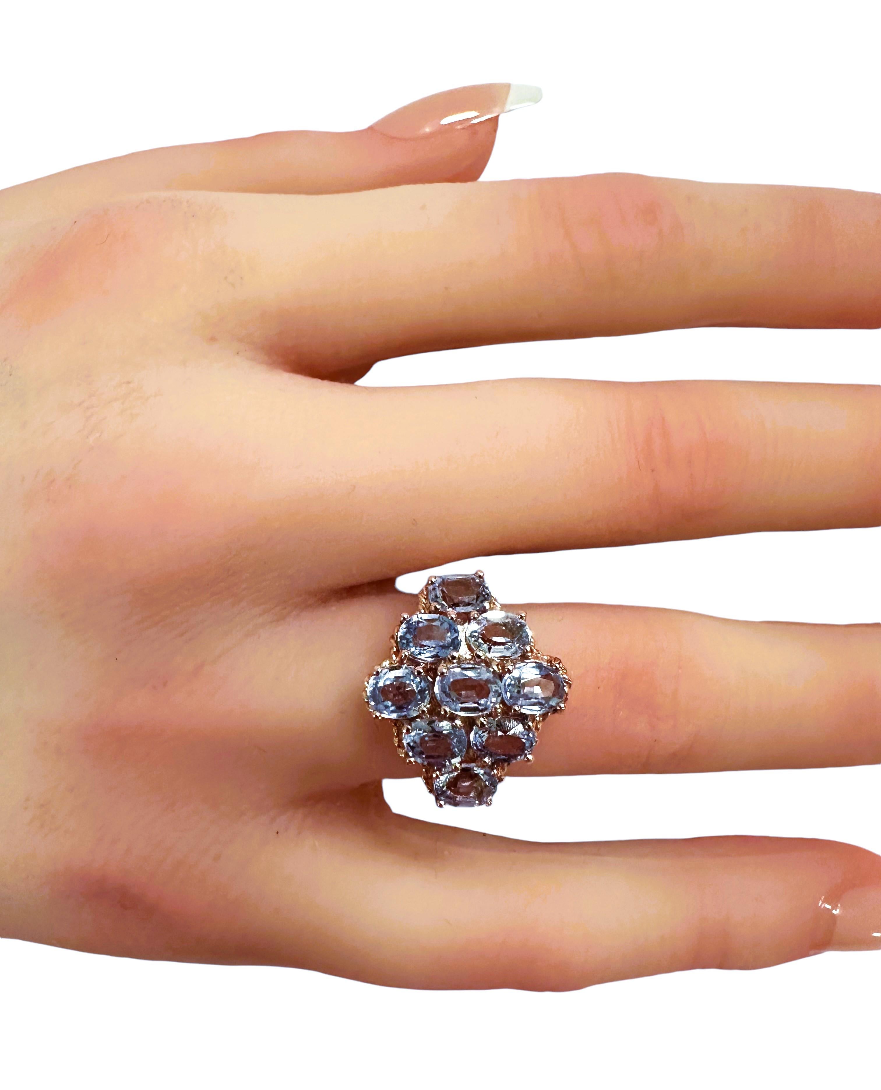 New Sri Lanka 9-Stone 4.6 Ct Cornflower Blue Sapphire RGold Plate Sterling Ring 1