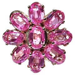 New Sri Lanka 9 Stone 5.6 Ct Sapphire Rose Gold Plated Sterling Ring
