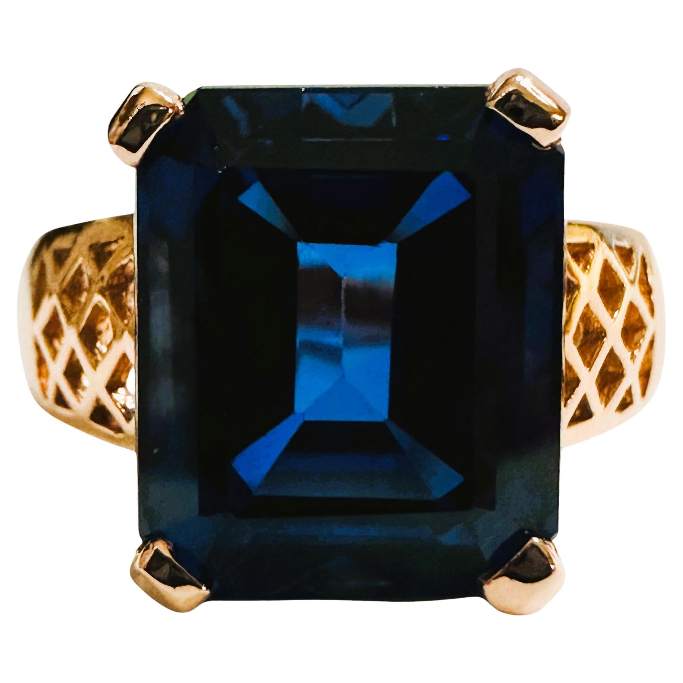 New 9.36 Carat Blue Sapphire Rose Gold Plated Sterling Ring Size 6