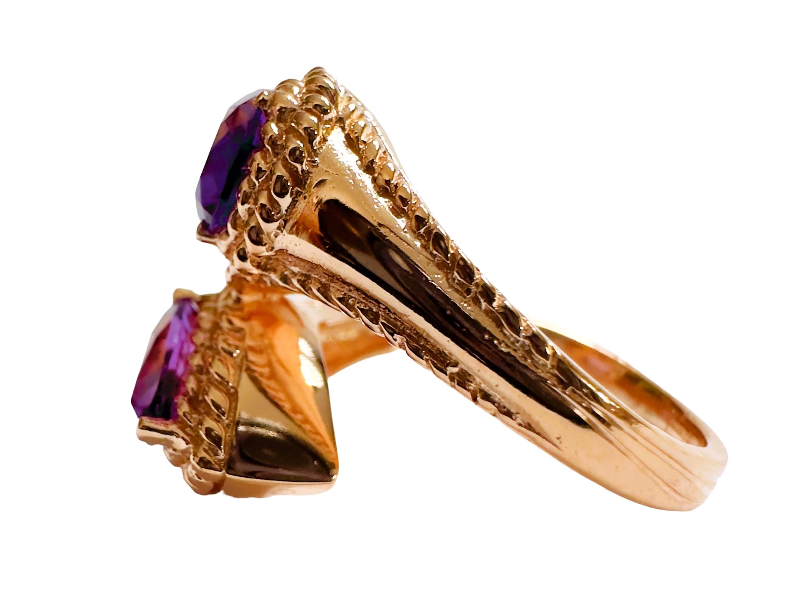 Art Deco New Sri Lanka IF 3 ct Double Purple Sapphire Rose Gold Sterling Ring