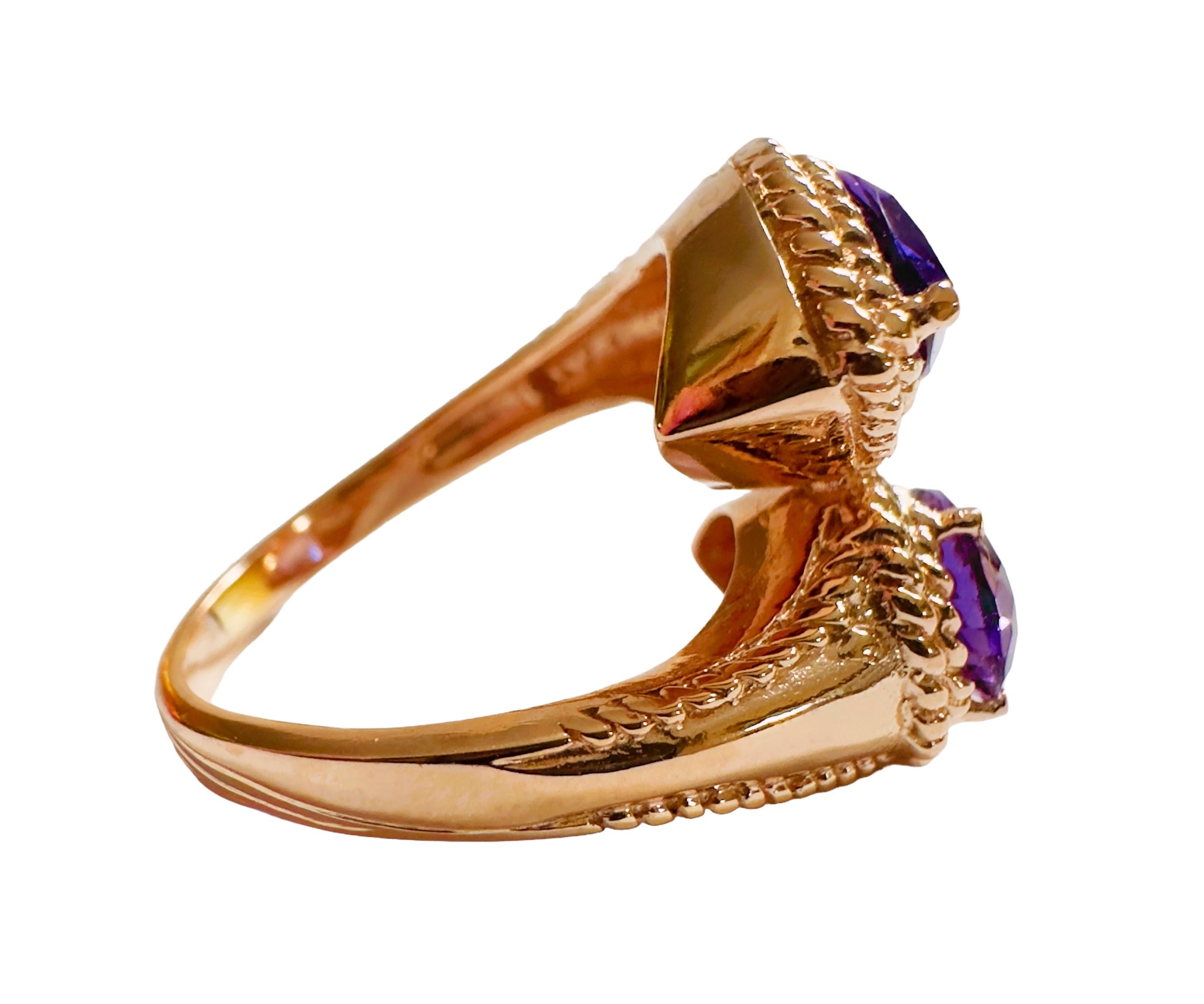 New Sri Lanka IF 3 ct Double Purple Sapphire Rose Gold Sterling Ring In New Condition In Eagan, MN