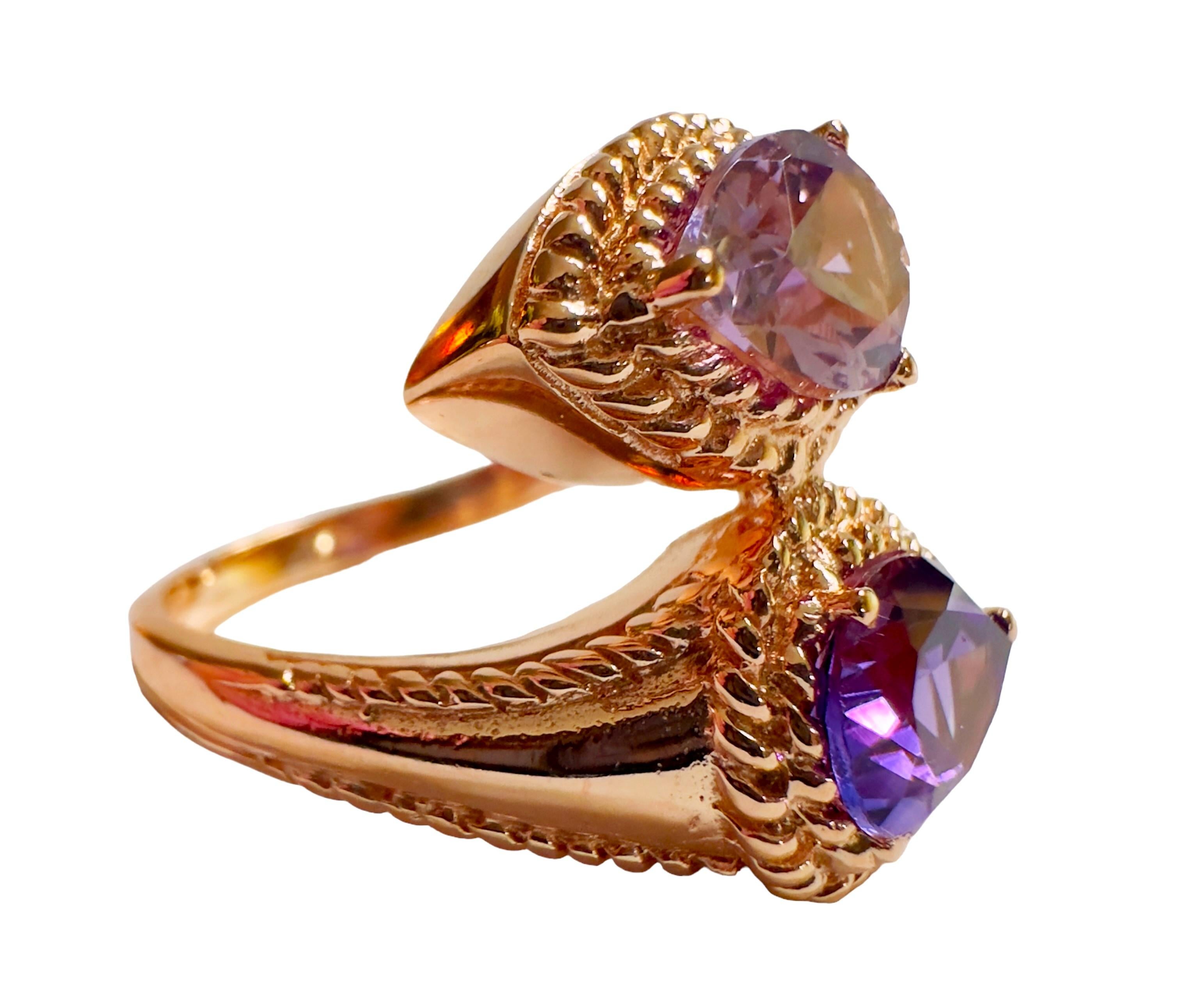 Women's New Sri Lanka IF 3 ct Double Purple Sapphire Rose Gold Sterling Ring