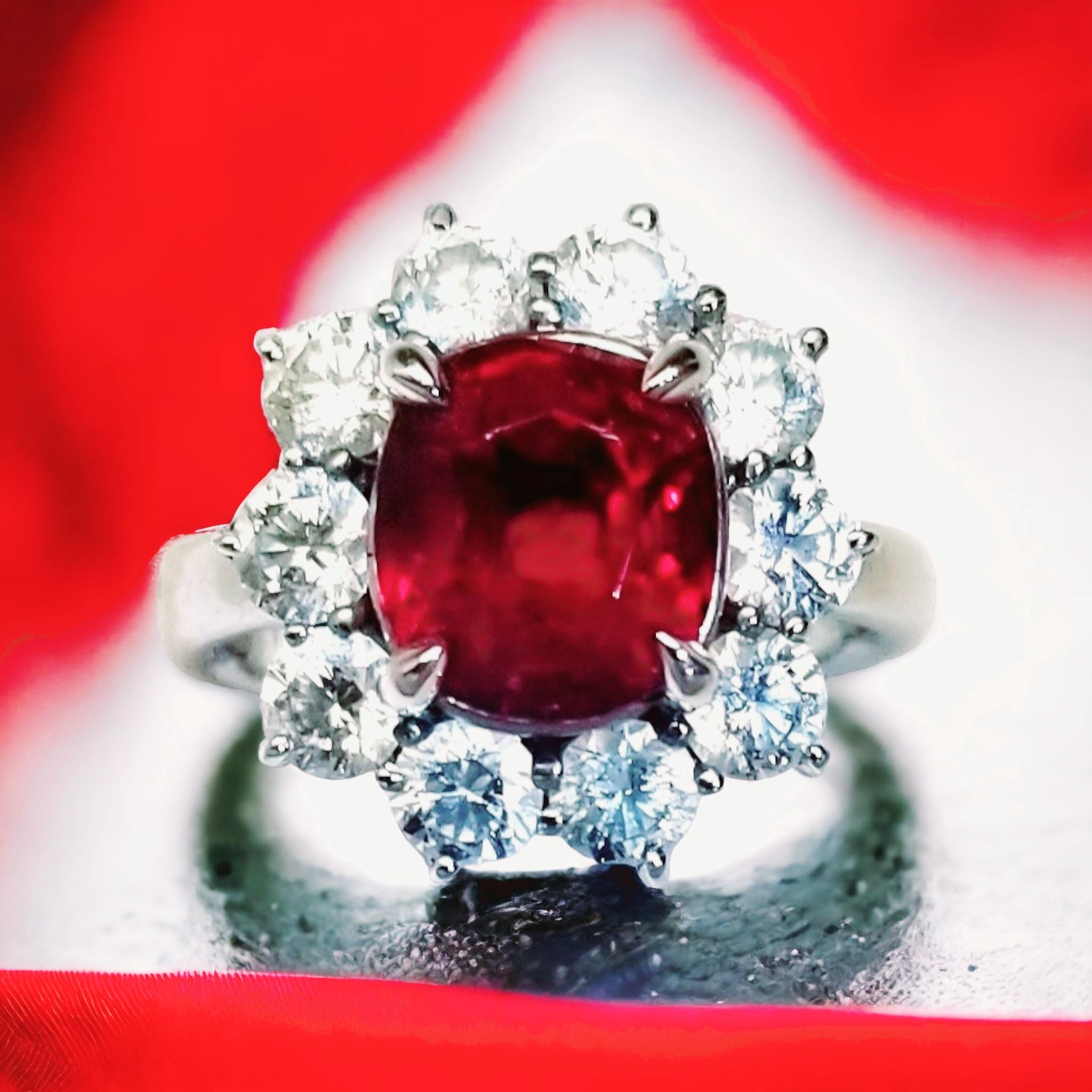 NOUVELLE bague en platine avec diamant rubis de Birmanie Mogok rouge pigeon non chauffé de 4,542 carats en vente 6