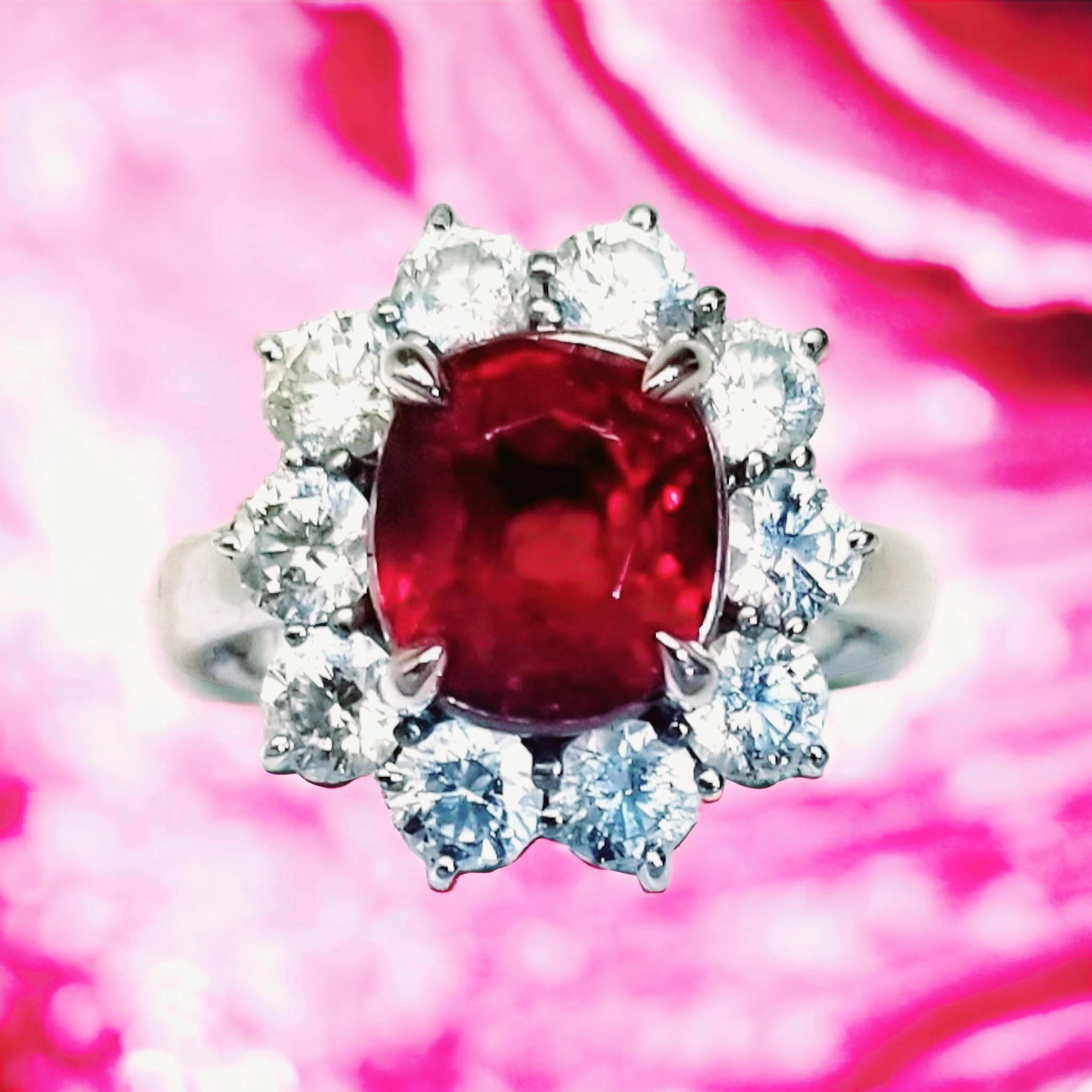 NOUVELLE bague en platine avec diamant rubis de Birmanie Mogok rouge pigeon non chauffé de 4,542 carats en vente 12