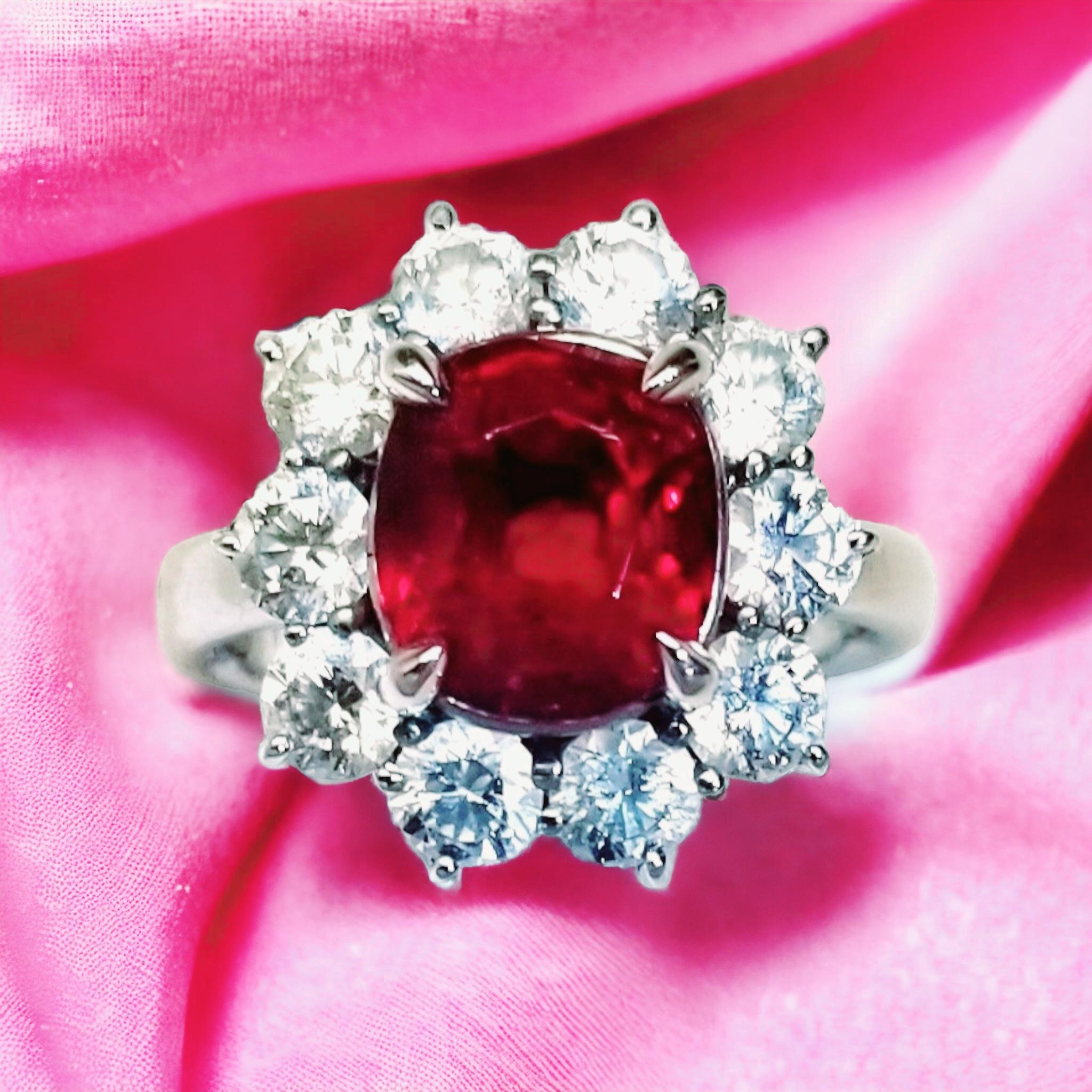 NOUVELLE bague en platine avec diamant rubis de Birmanie Mogok rouge pigeon non chauffé de 4,542 carats en vente 10