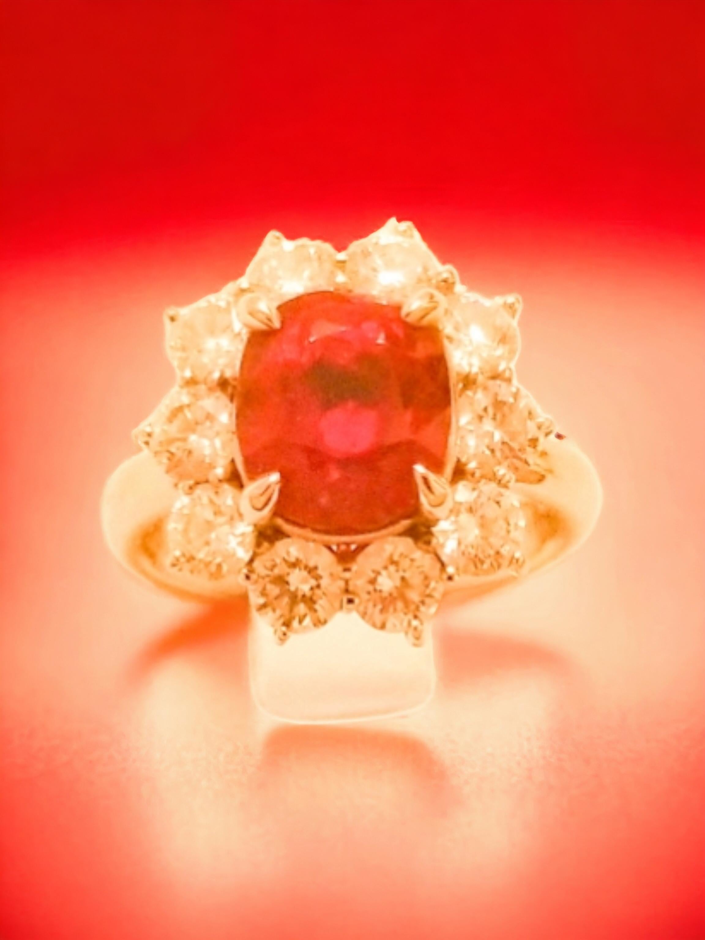 NOUVELLE bague en platine avec diamant rubis de Birmanie Mogok rouge pigeon non chauffé de 4,542 carats en vente 15