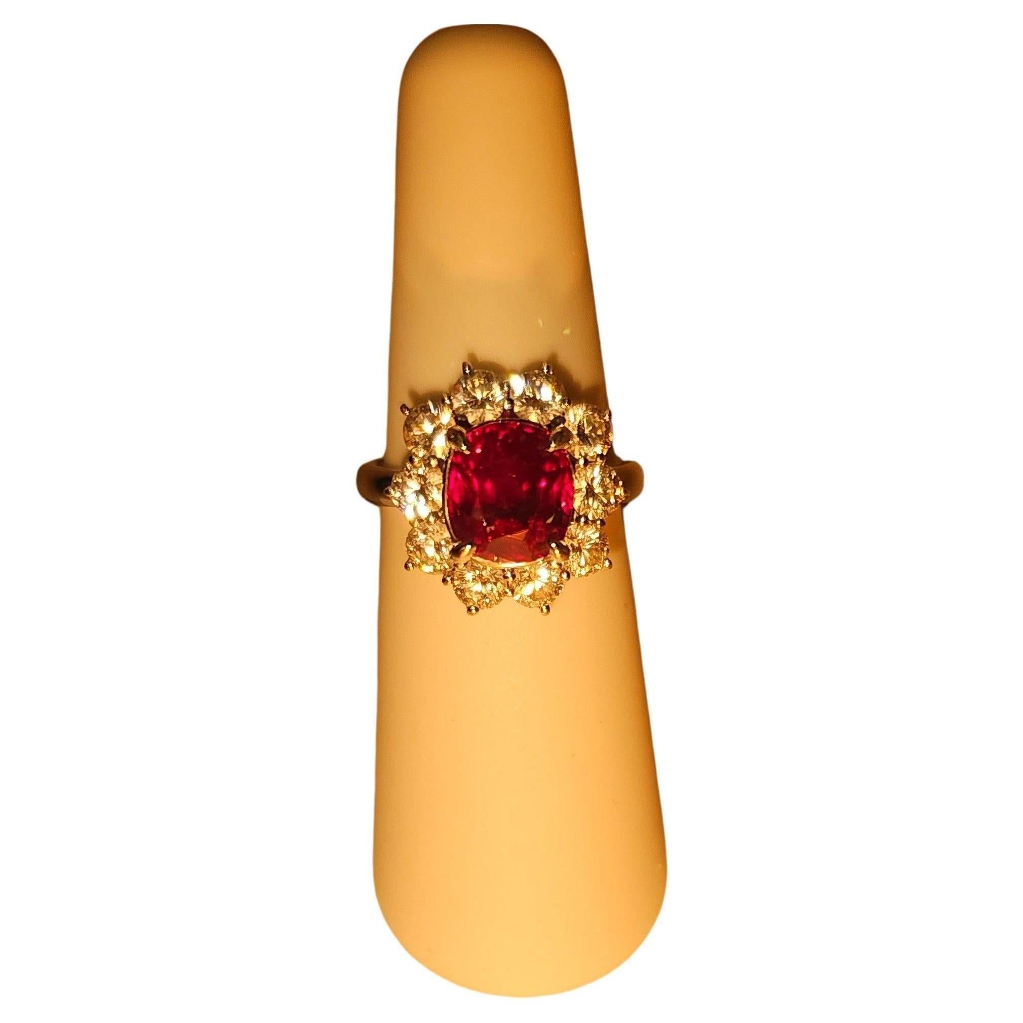 One of a kind! Rare Gorgeous Unheated Intense Vivid Pure Red Color Burmese  Ruby Ring. Clean and Brilliant 4.542 CT. Ruby Ring in Platinum.  The Ruby IS DIRECTLY FROM MOGOK, Myanmar (Burma). 
Certain Testing Laboratories call such Red Color of