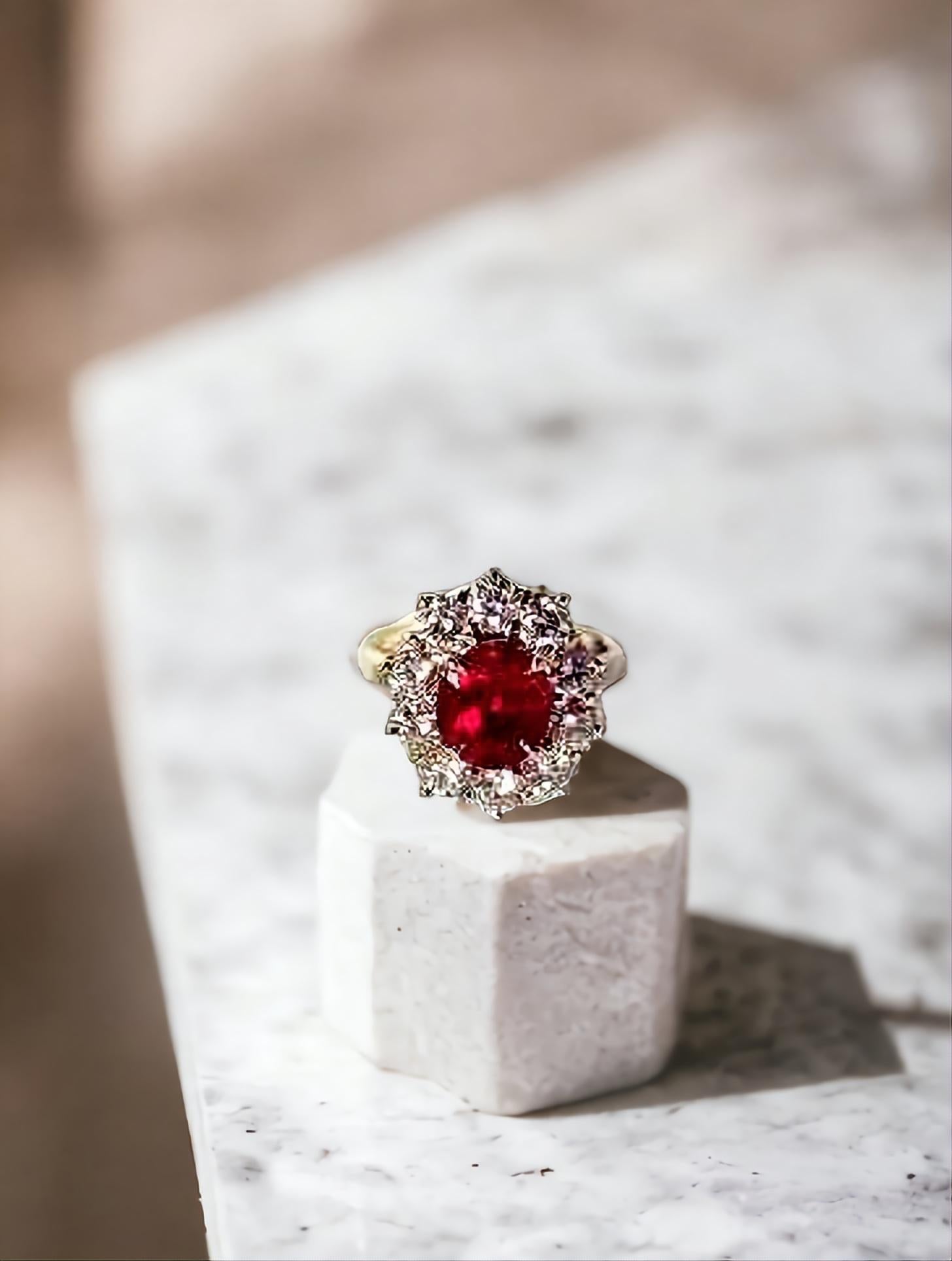 SSEF CERT PIGEON RED 2.50Ct Unheated Clean Burma Mogok Ruby Diamond Ring   For Sale 5