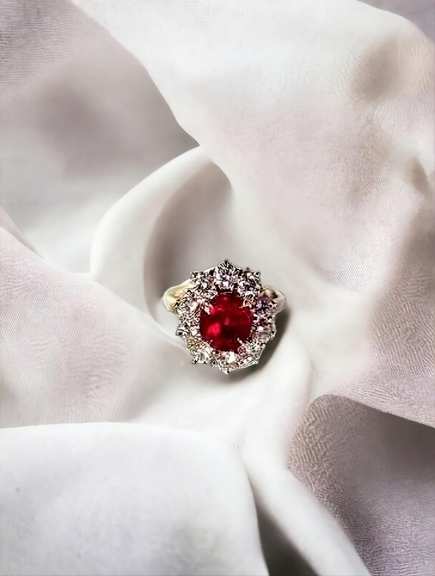 SSEF CERT PIGEON RED 2.50Ct Unheated Clean Burma Mogok Ruby Diamond Ring   For Sale 6