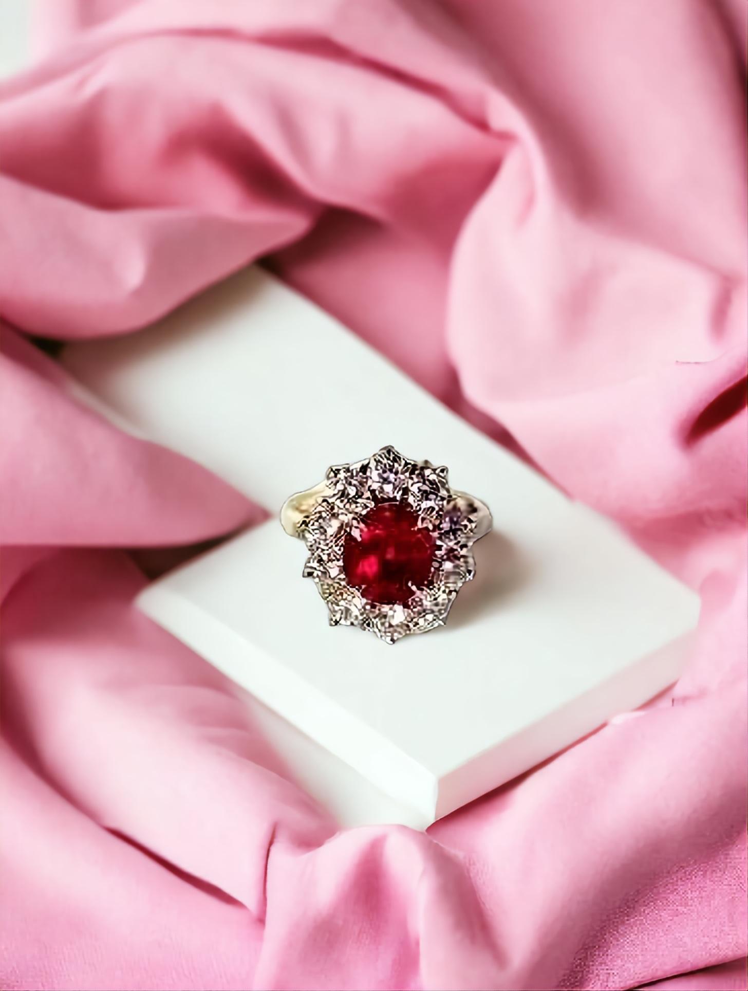 SSEF CERT PIGEON RED 2.50Ct Unheated Clean Burma Mogok Ruby Diamond Ring   For Sale 8