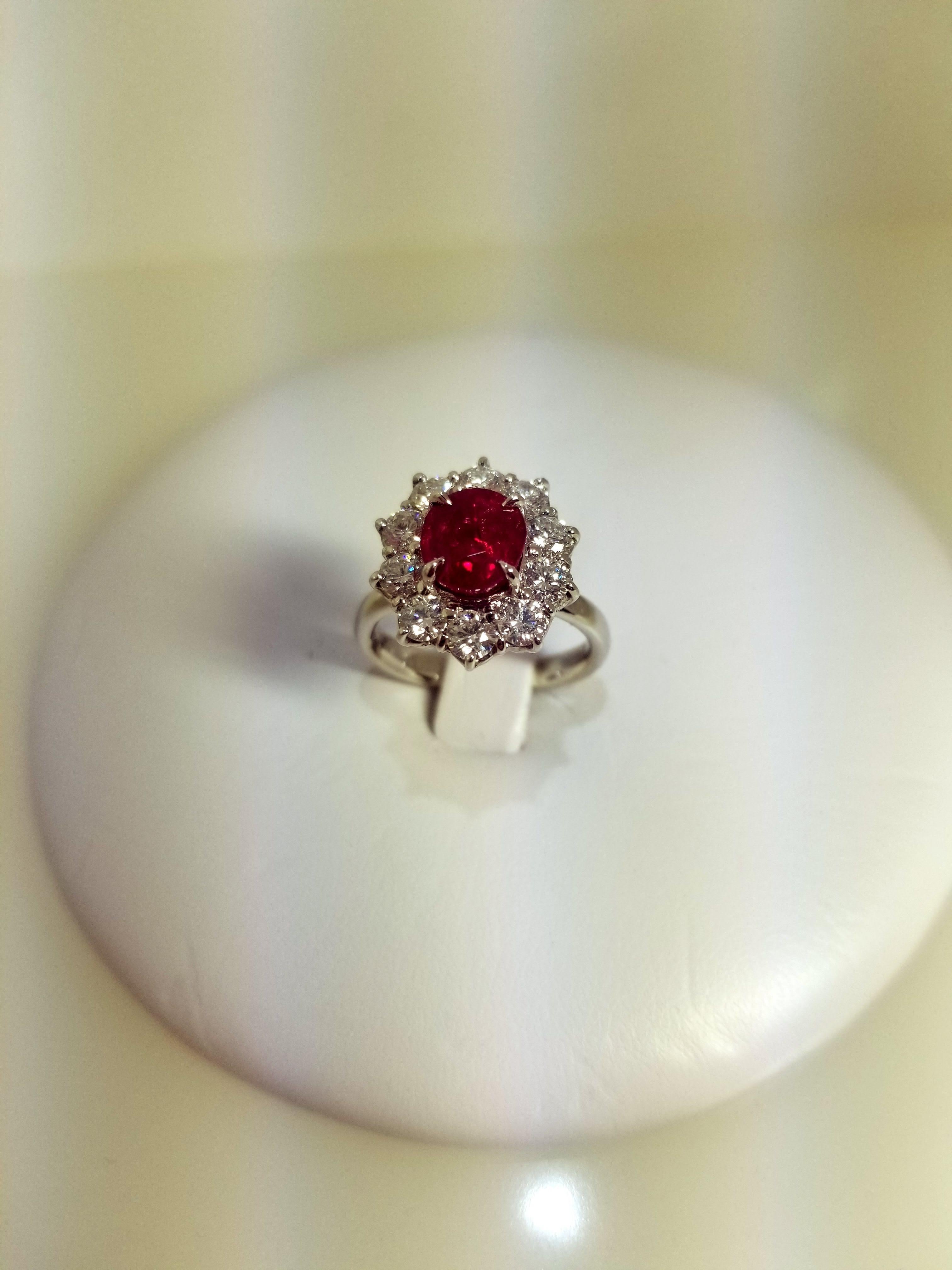 Women's or Men's SSEF CERT PIGEON RED 2.50Ct Unheated Clean Burma Mogok Ruby Diamond Ring   For Sale