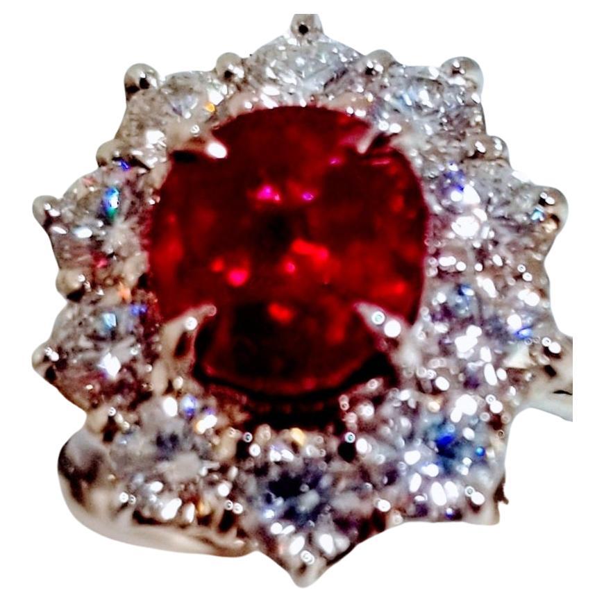 Bague SSEF CERT PIGEON rouge rubis mogok de Birmanie non chauffé et diamant de 2,50 carats  