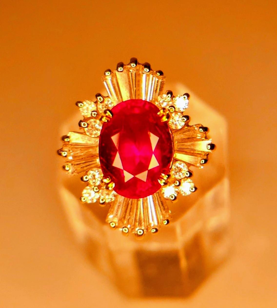 New SSEF Cert 5.641 CT Unheated Burma Mogok Clean Pigeon Red Ruby Diamond Ring 