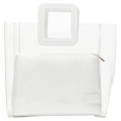 new STAUD Shirley clear PVC white leather square handle pouch clutch tote bag