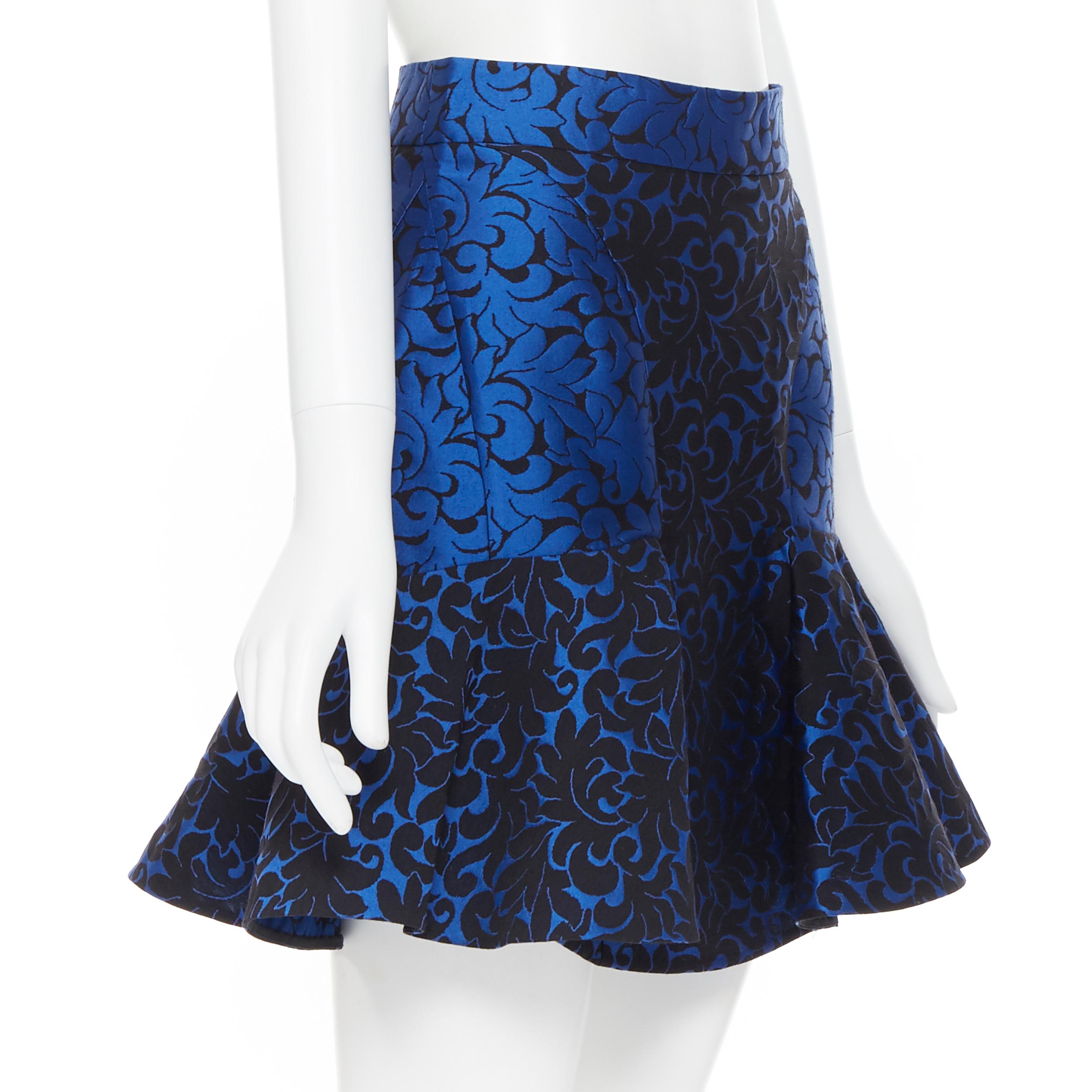 new STELLA MCCARTNEY 2012 blue black floral jacquard fit flared skirt IT36 XS In New Condition In Hong Kong, NT