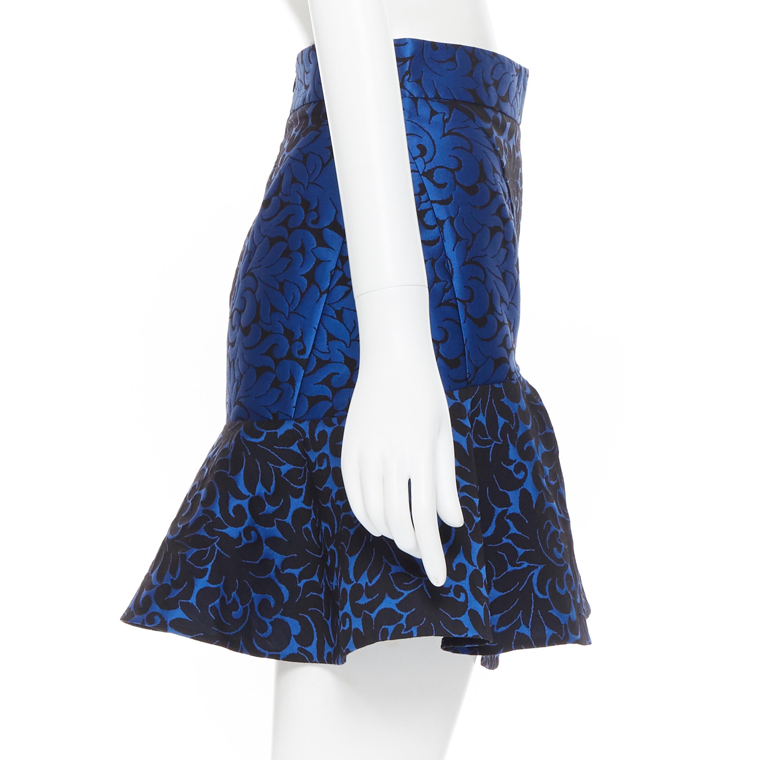 Women's new STELLA MCCARTNEY 2012 blue black floral jacquard fit flared skirt IT36 XS