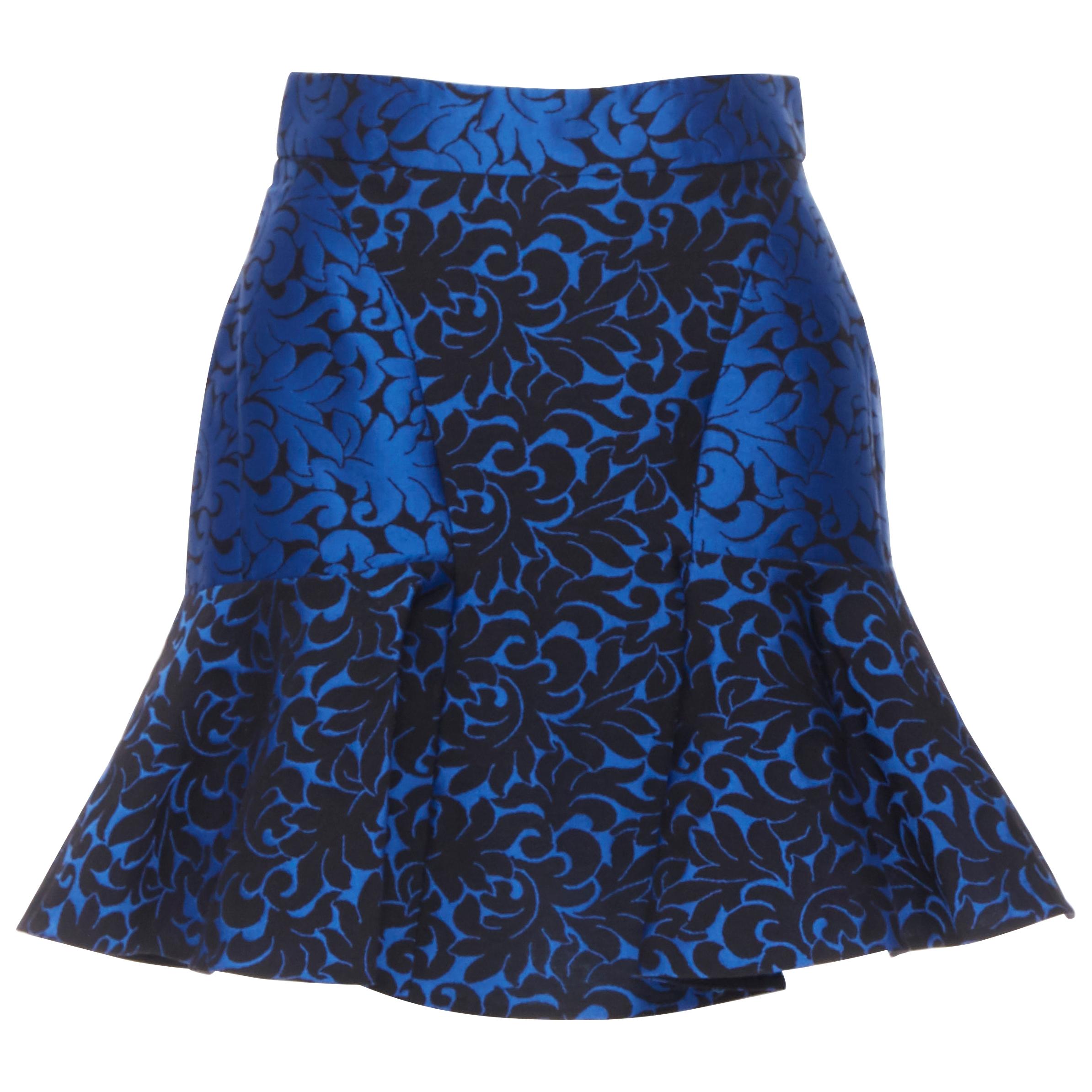 new STELLA MCCARTNEY 2012 blue black floral jacquard fit flared skirt IT36 XS