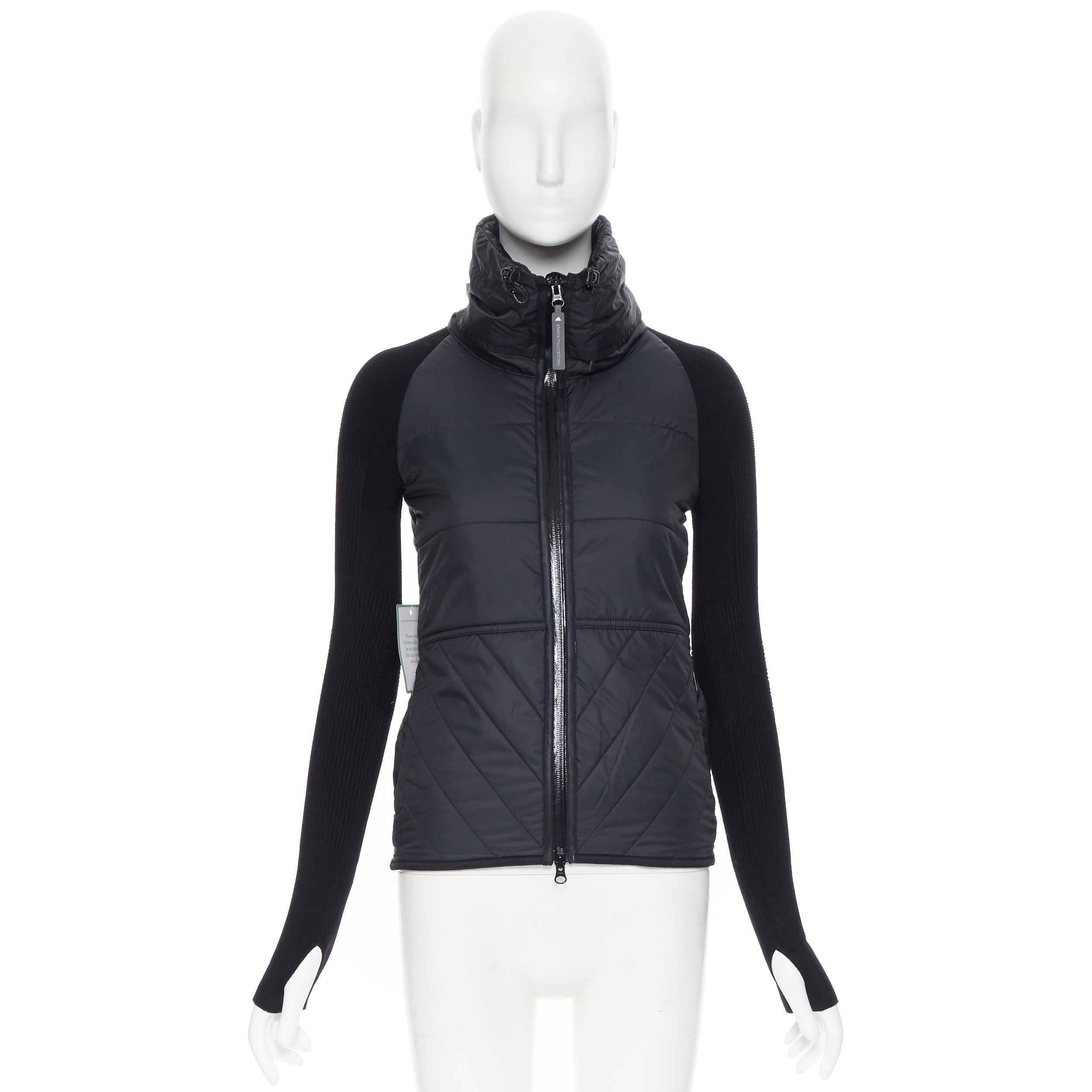 nuevo STELLA MCCARTNEY ADIDAS negro acolchado de nylon calcetín de punto ajustado chaqueta de manga XS Negro